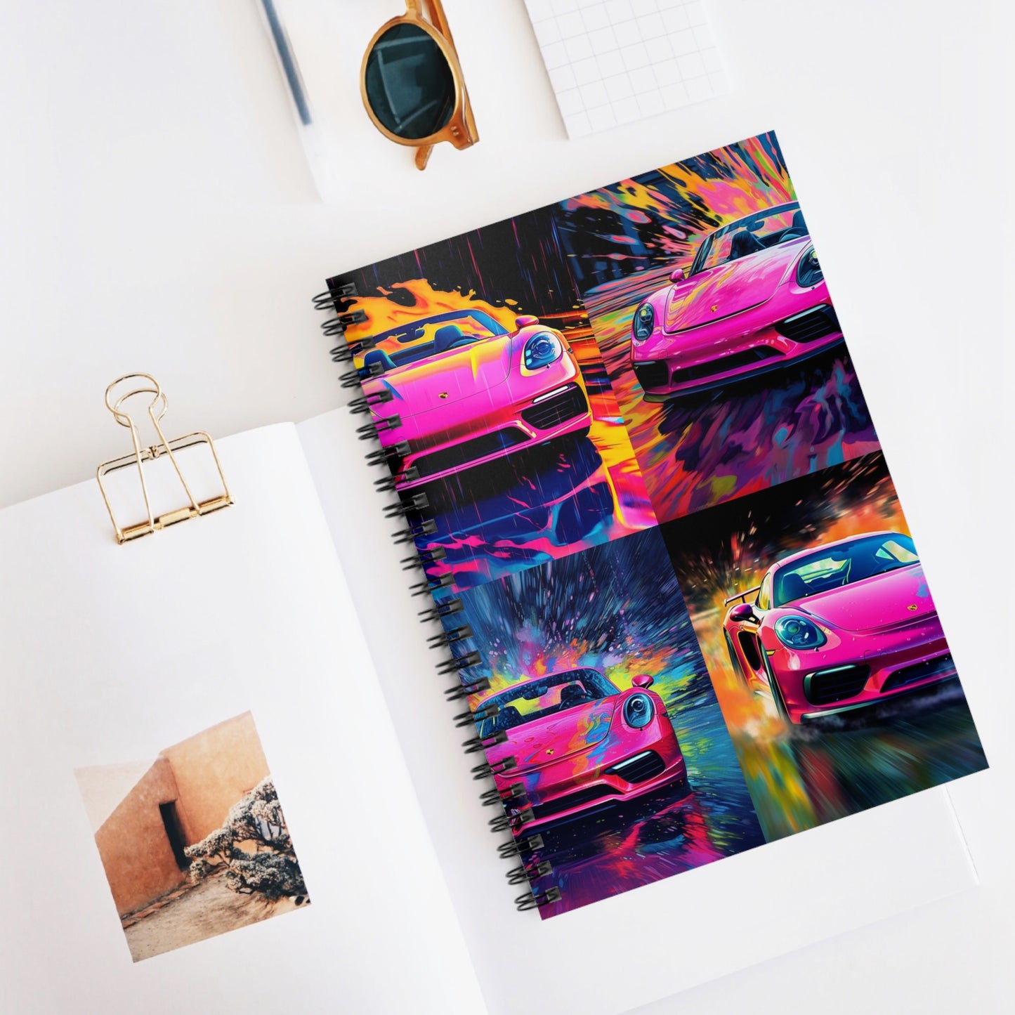 Spiral Notebook - Ruled Line Pink Porsche water fusion 5