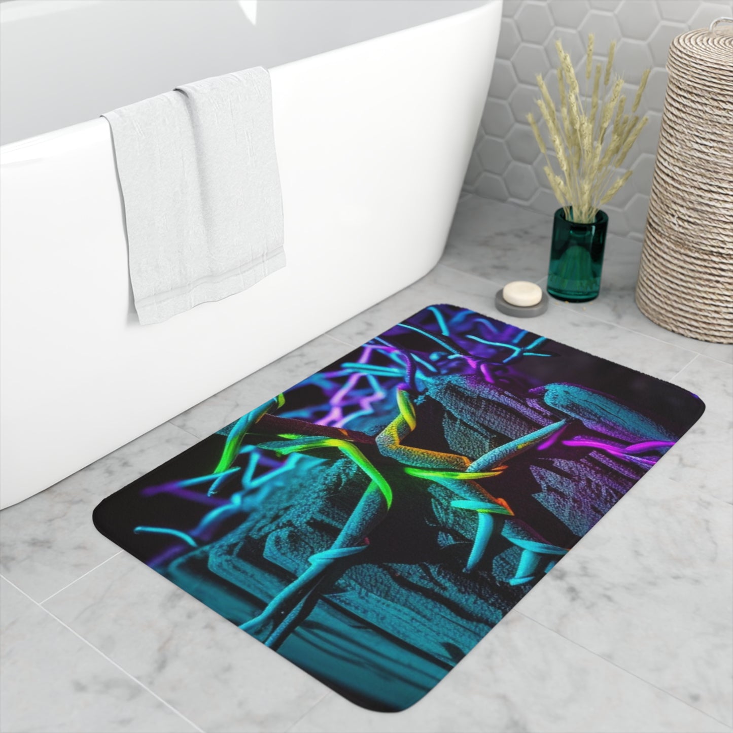 Memory Foam Bath Mat Macro Neon Barbs 3