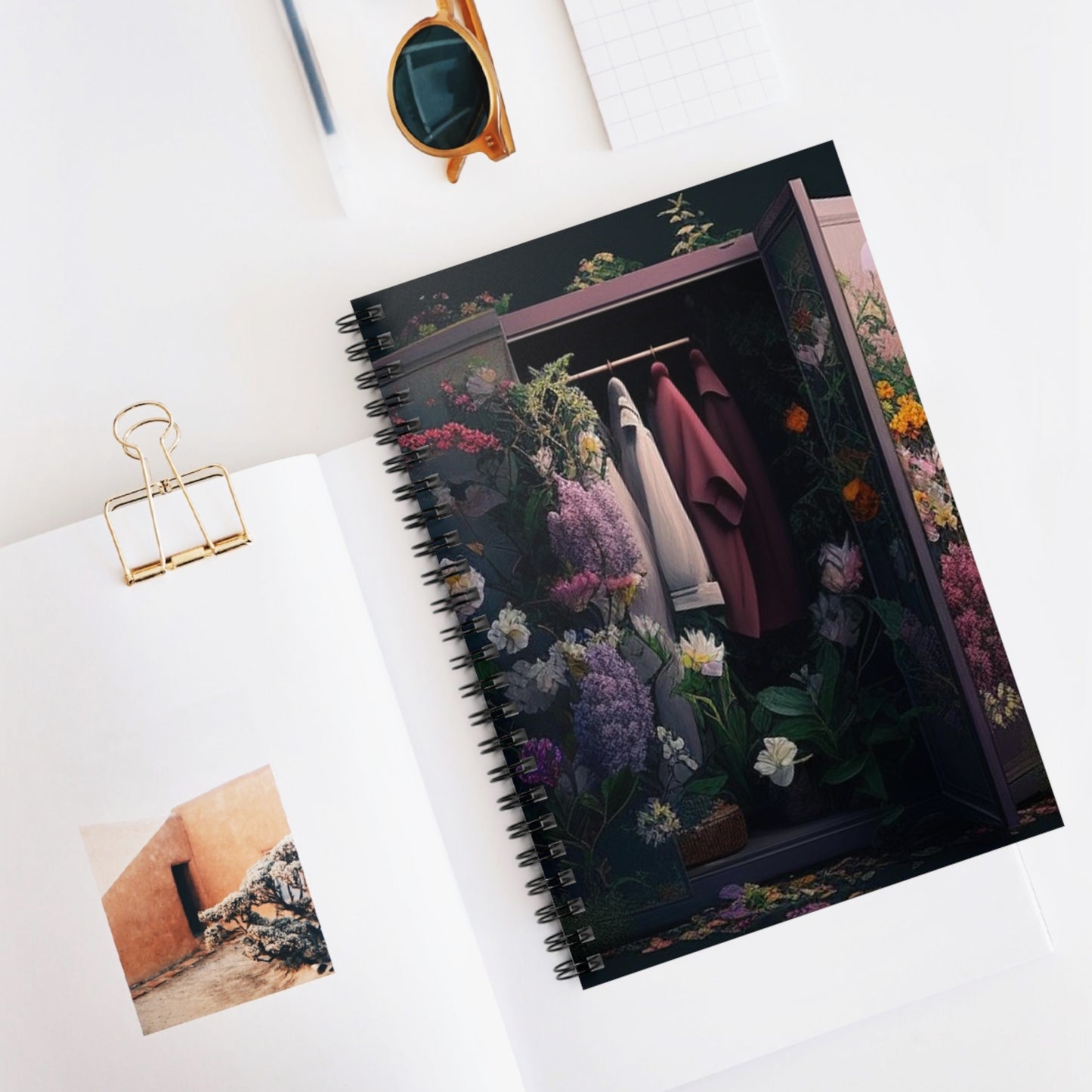 Spiral Notebook - Ruled Line A Wardrobe Surrounded by Flowers 2