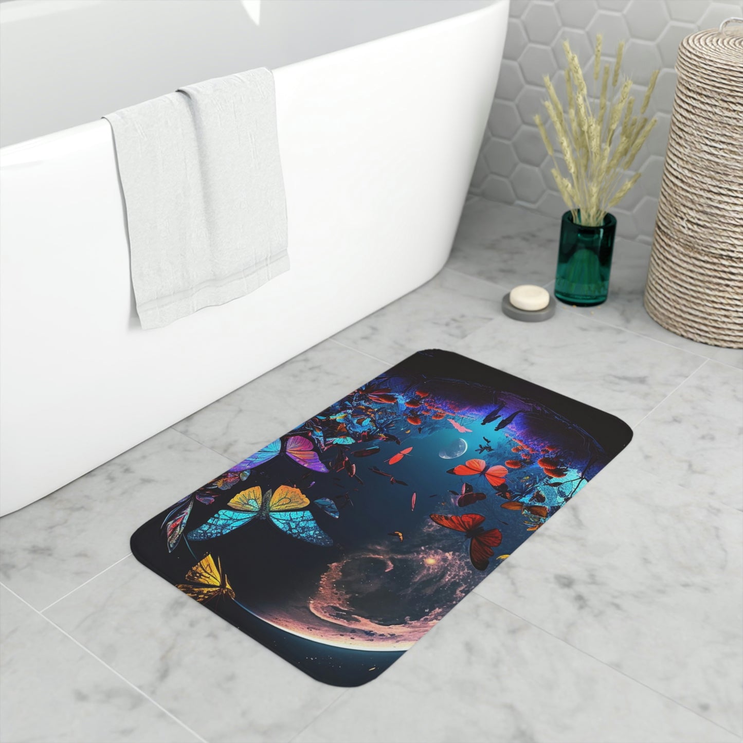 Memory Foam Bath Mat florescent butterflys moon 3