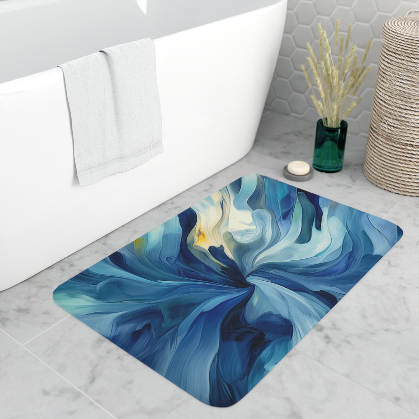 Memory Foam Bath Mat Blue Tluip Abstract 4