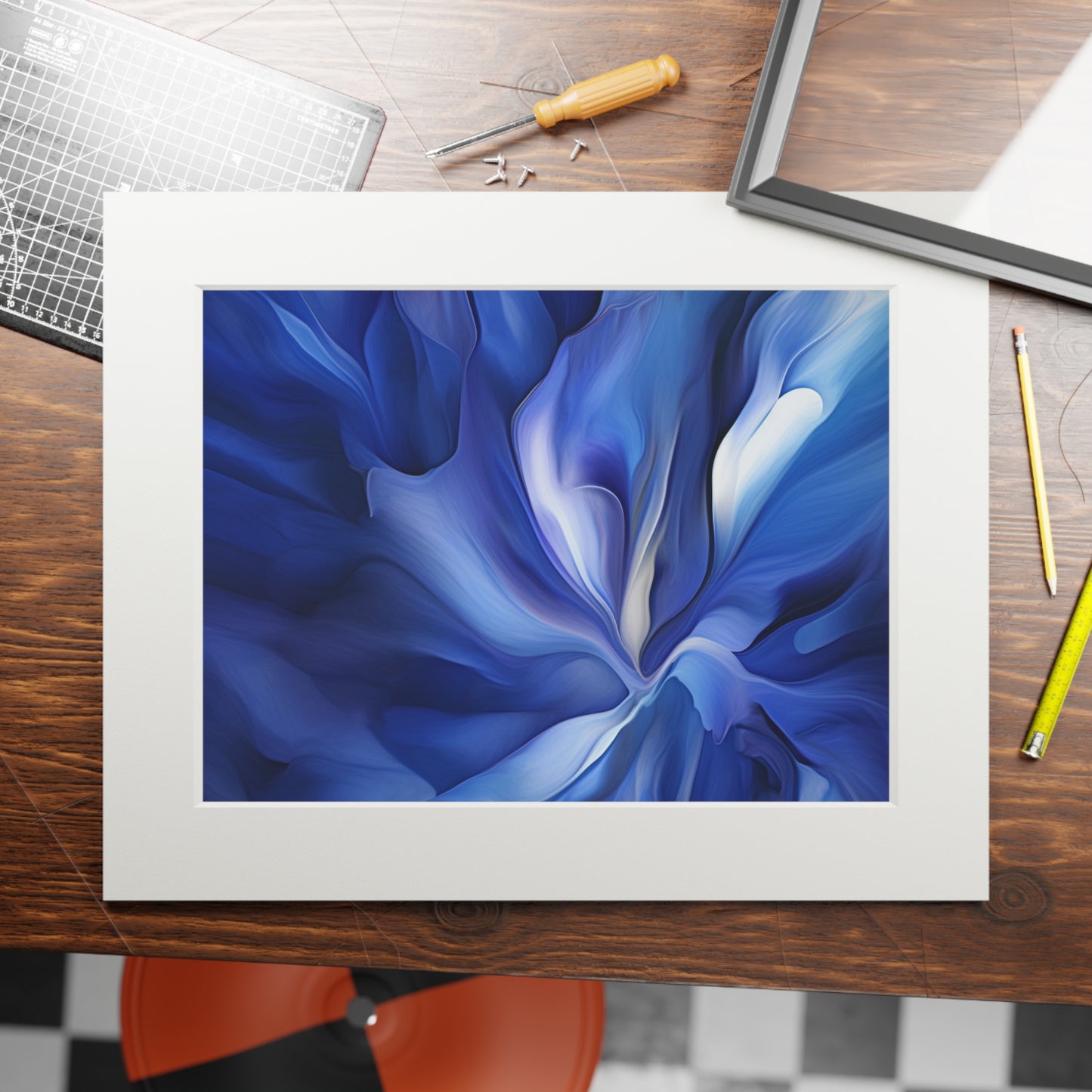 Fine Art Prints (Passepartout Paper Frame) Abstract Blue Tulip 3