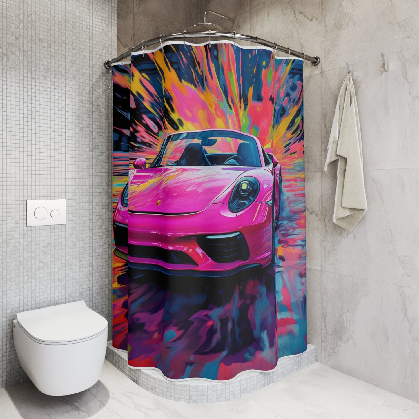 Polyester Shower Curtain Pink Porsche water fusion 2