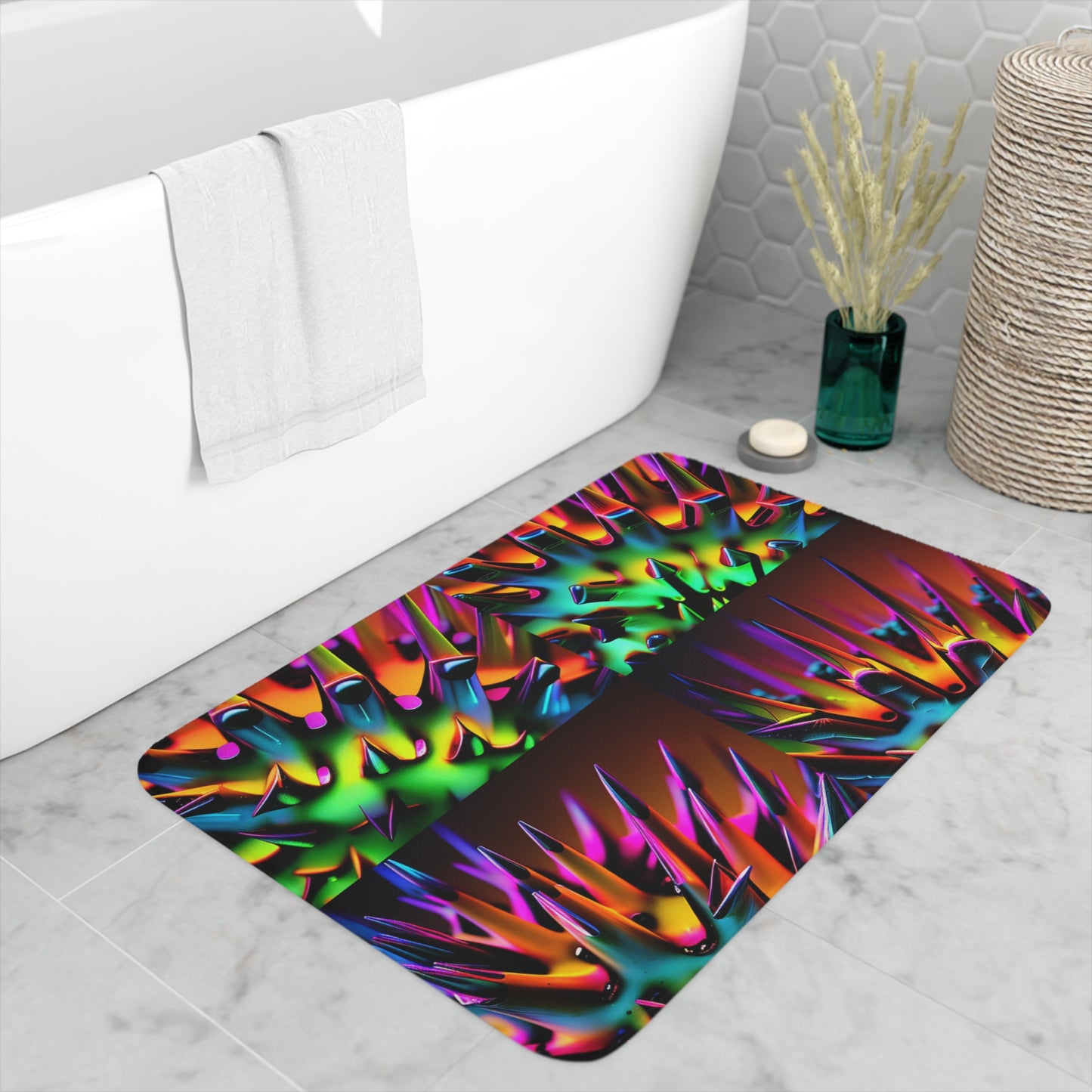 Memory Foam Bath Mat Macro Neon Spike
