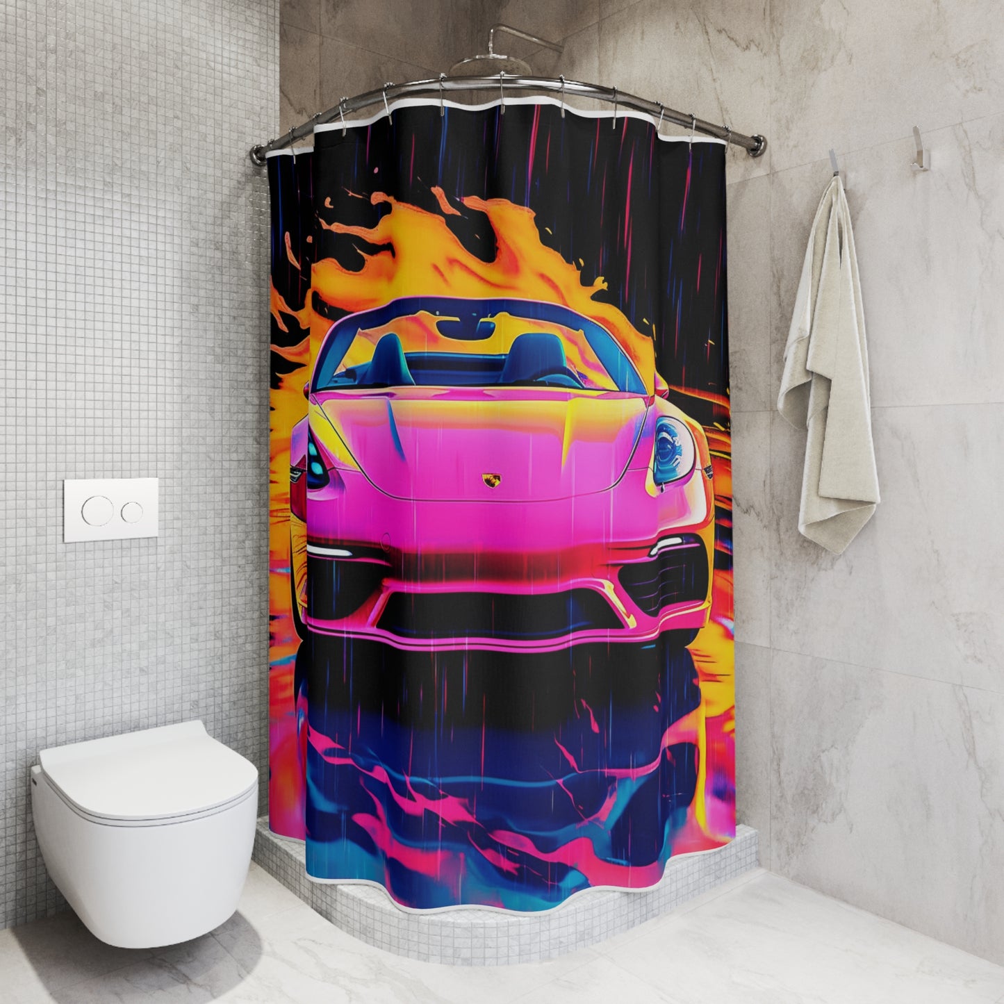 Polyester Shower Curtain Pink Porsche water fusion 1