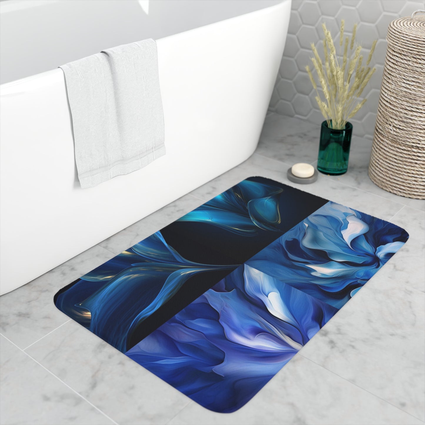 Memory Foam Bath Mat Abstract Blue Tulip 5