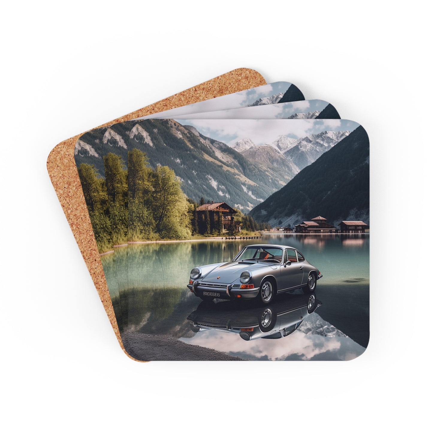Corkwood Coaster Set Porsche Lake 2