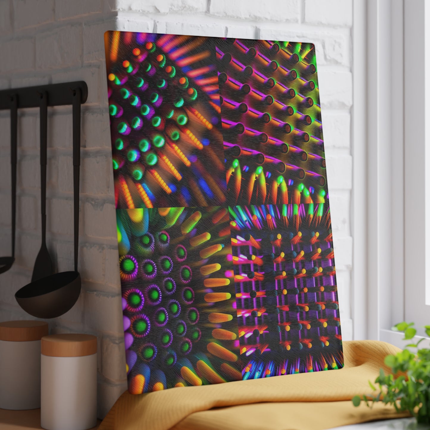 Glass Cutting Board Macro Cactus neon square