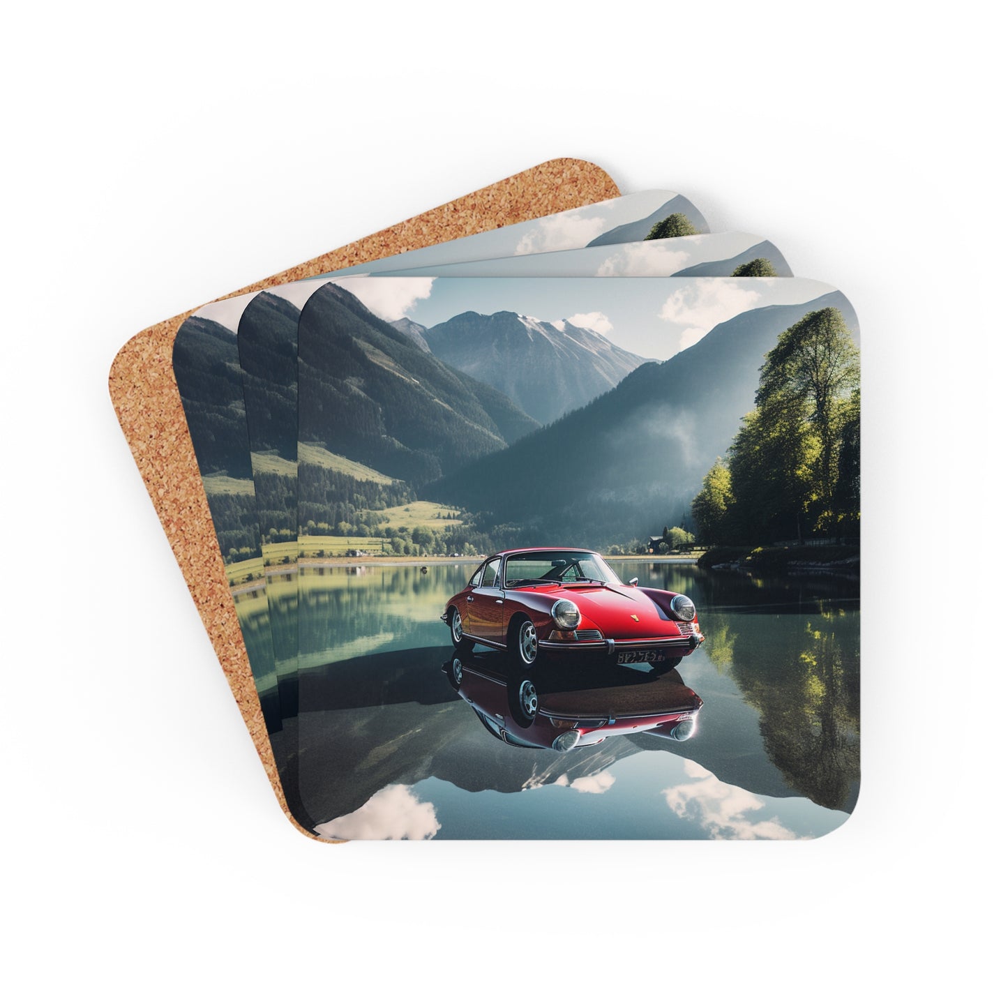 Corkwood Coaster Set Porsche Lake 3