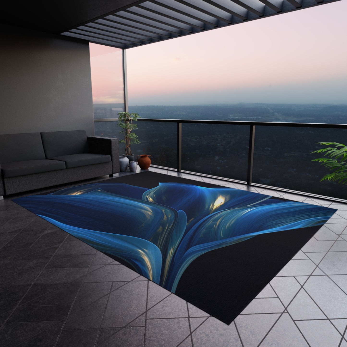 Outdoor Rug Abstract Blue Tulip 1