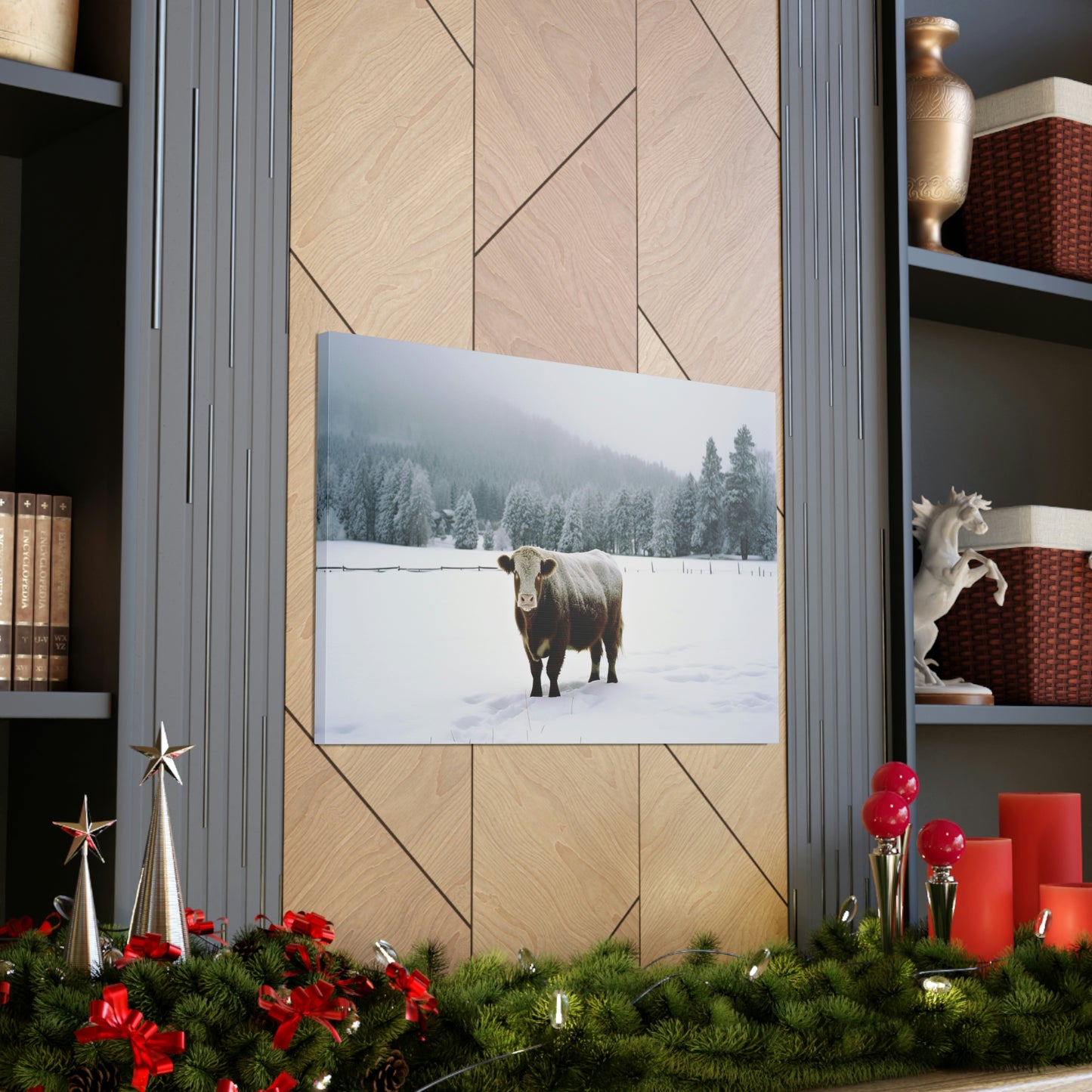 Canvas Gallery Wraps Cow Snow 1