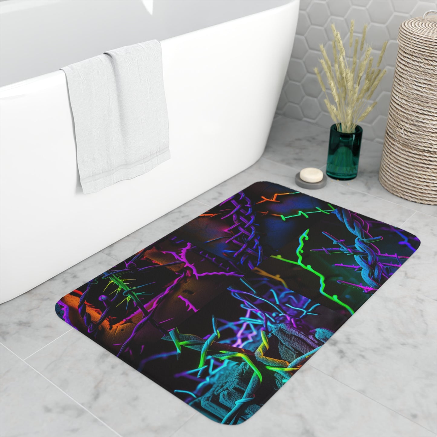 Memory Foam Bath Mat Macro Neon Barbs 5