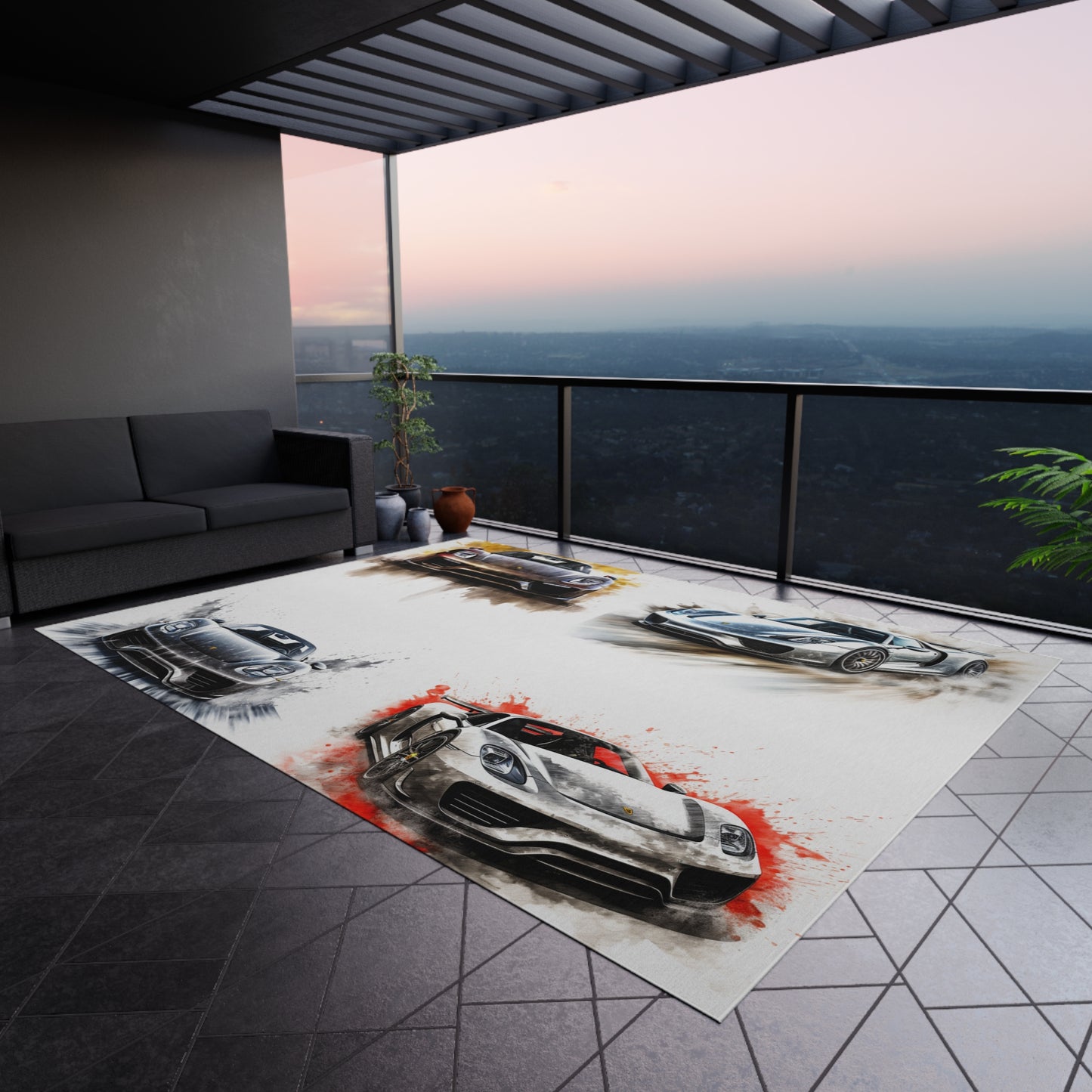 Outdoor Rug 918 Spyder white background driving fast with water splashing 5