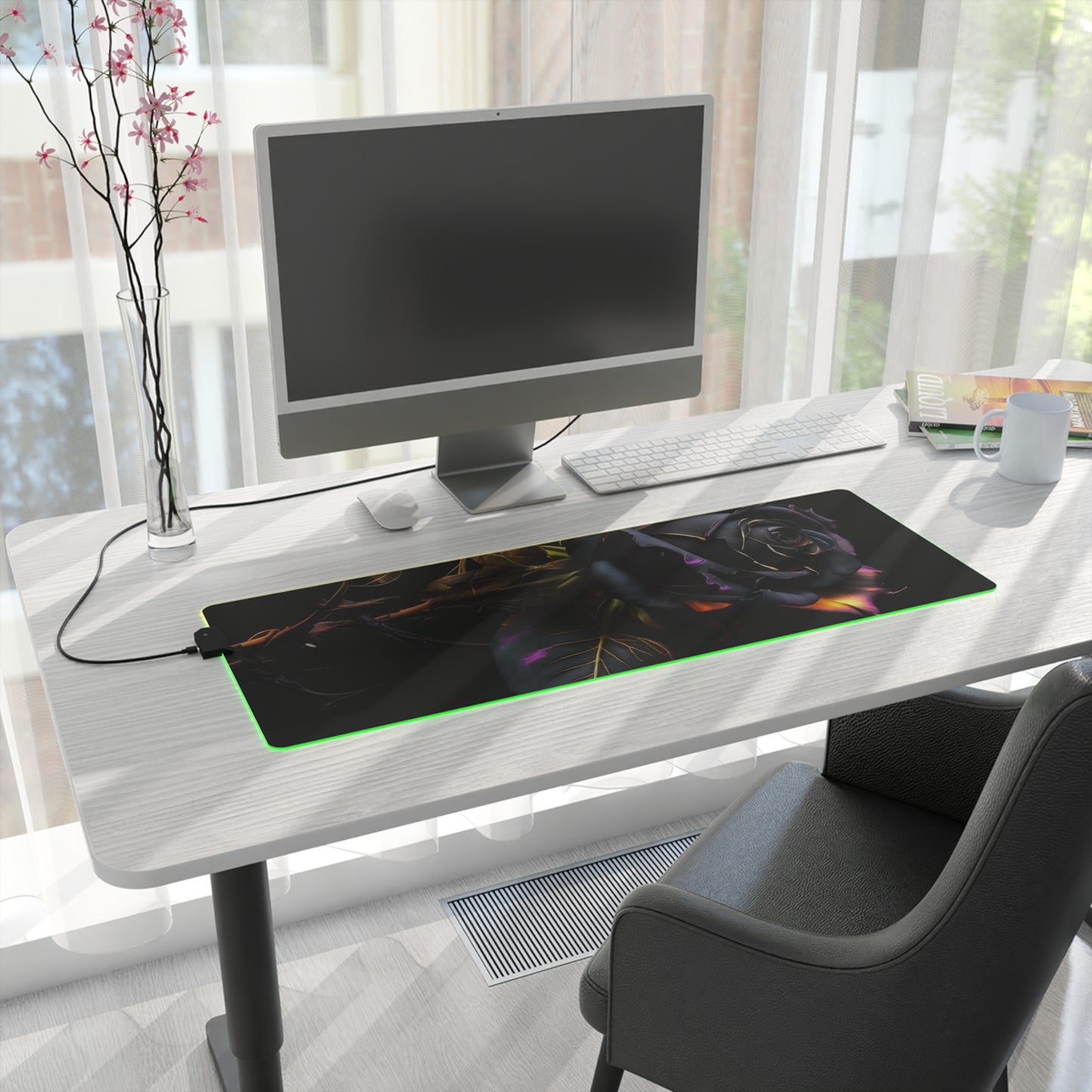 LED Gaming Mouse Pad Black Glod Rose