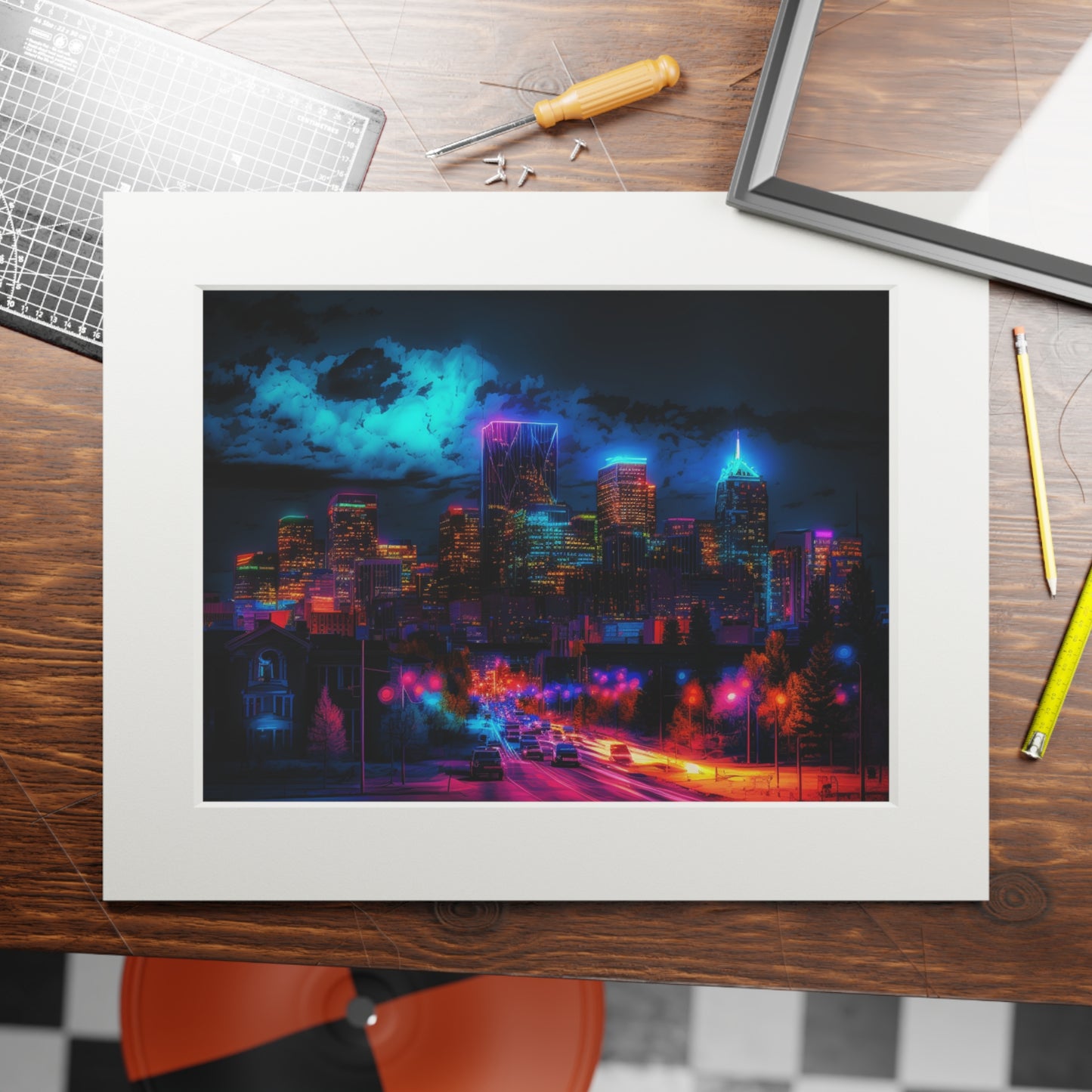 Fine Art Prints (Passepartout Paper Frame) Neon Denver 4