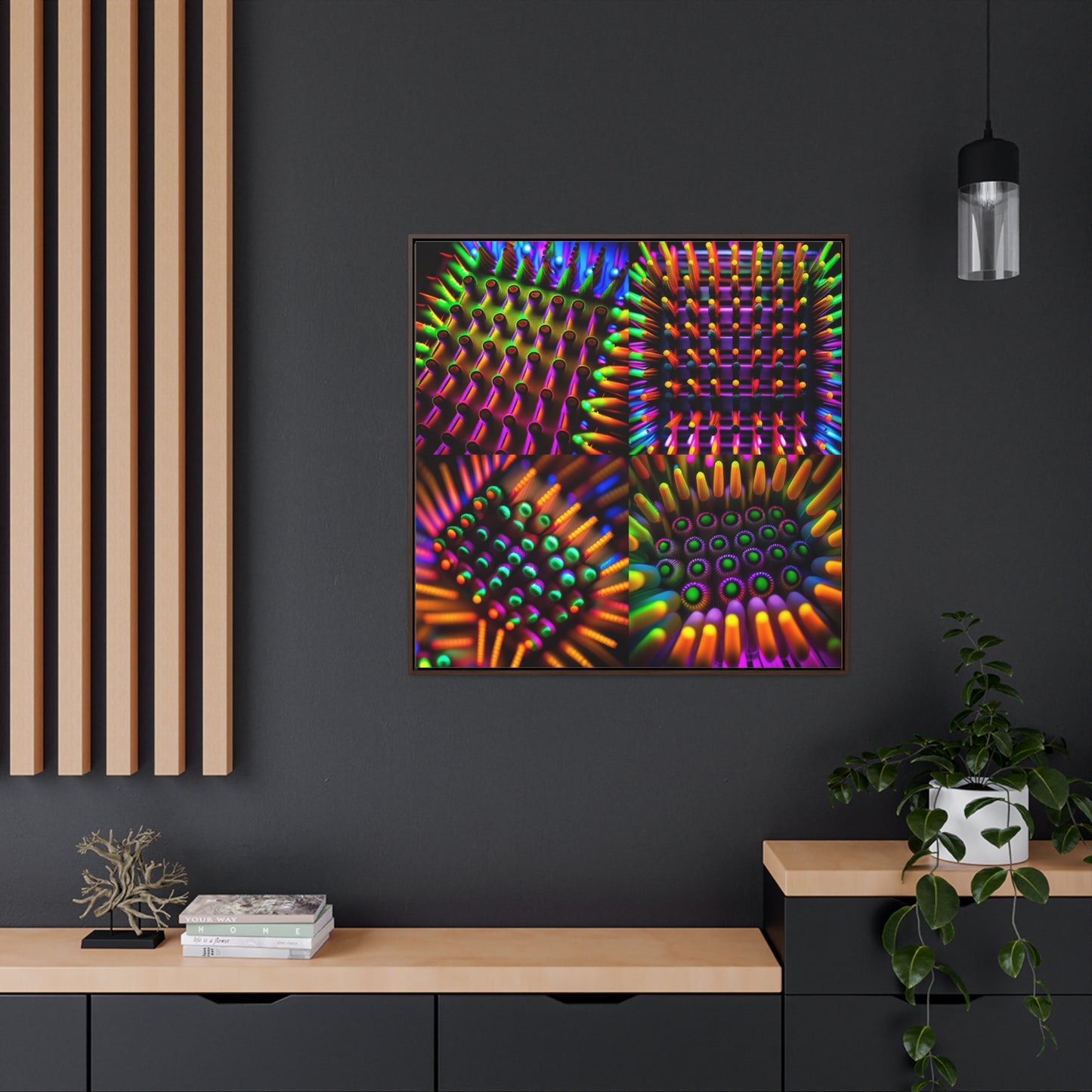 Gallery Canvas Wraps, Square Frame Macro Cactus neon square
