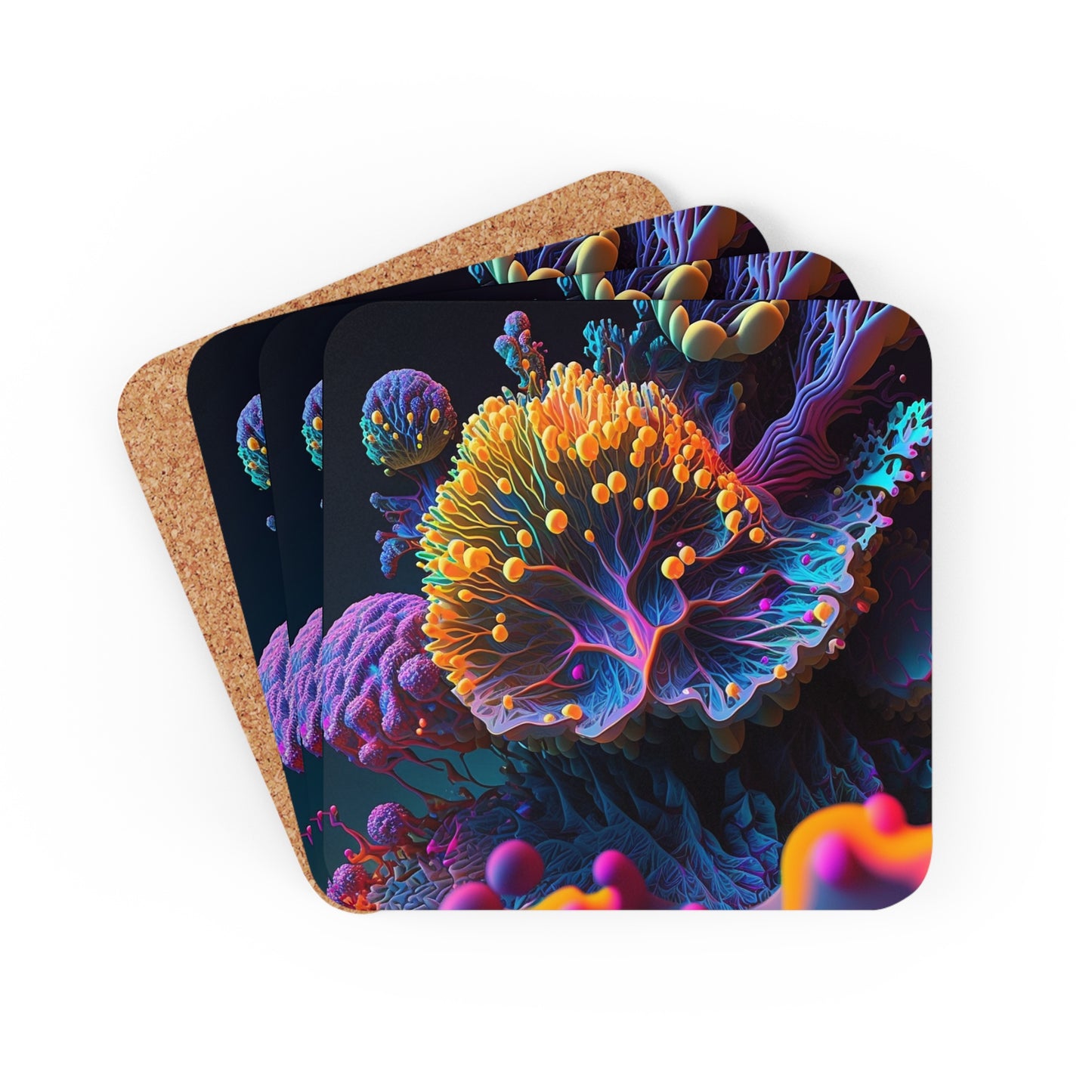Corkwood Coaster Set Ocean Life Macro 1