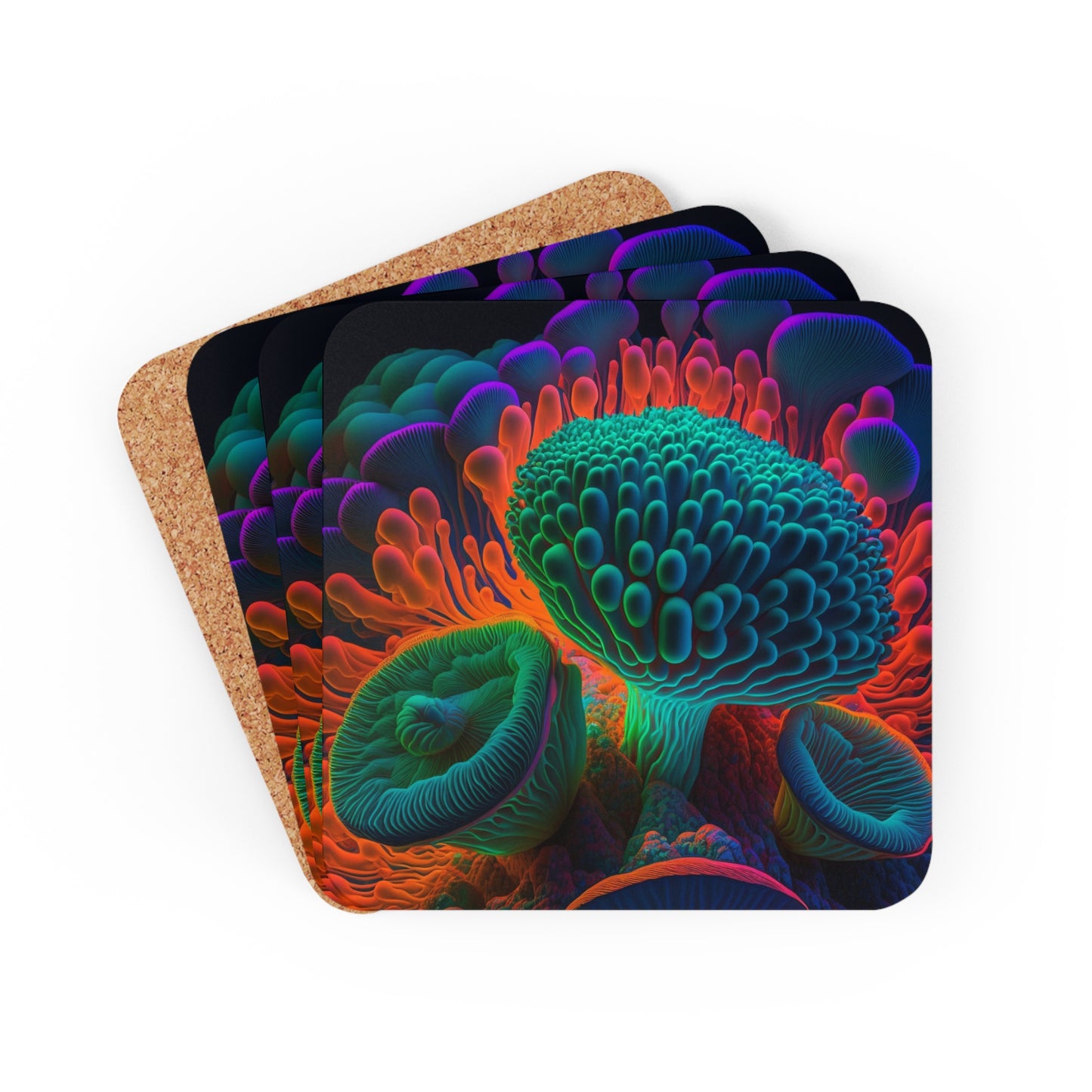 Corkwood Coaster Set Macro Reef Florescent 3