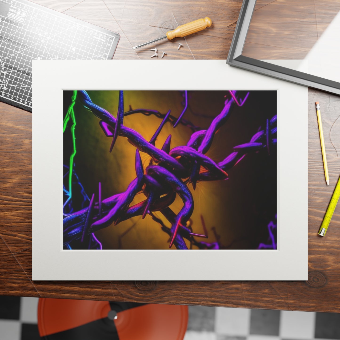 Fine Art Prints (Passepartout Paper Frame) Macro Neon Barb 1
