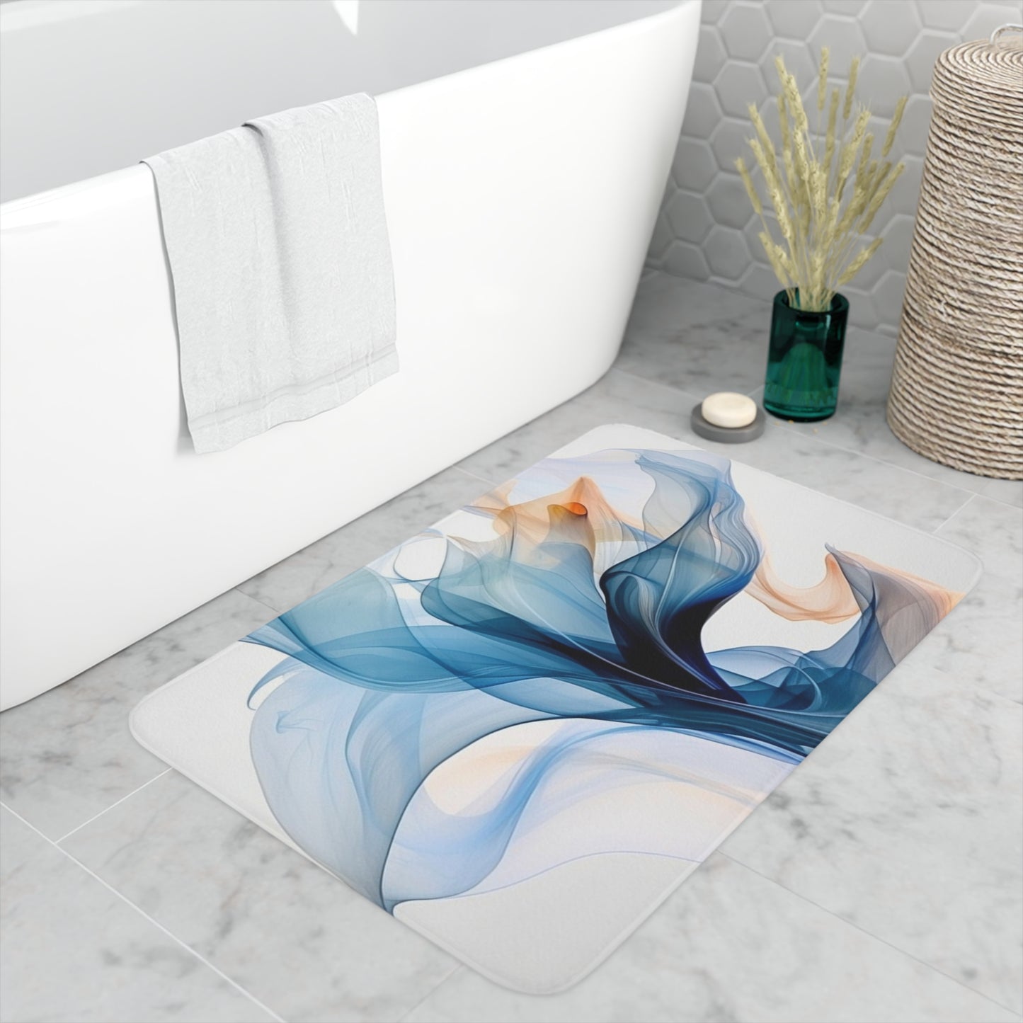 Memory Foam Bath Mat Blue Tluip Abstract 3