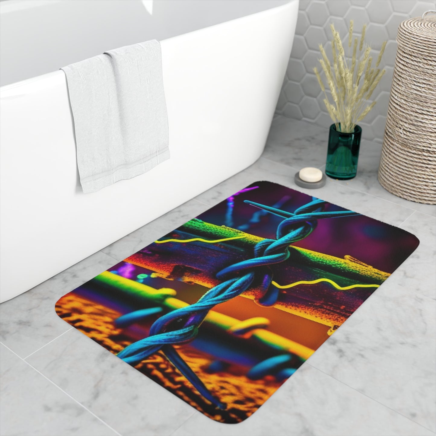 Memory Foam Bath Mat Macro Neon Barb 2
