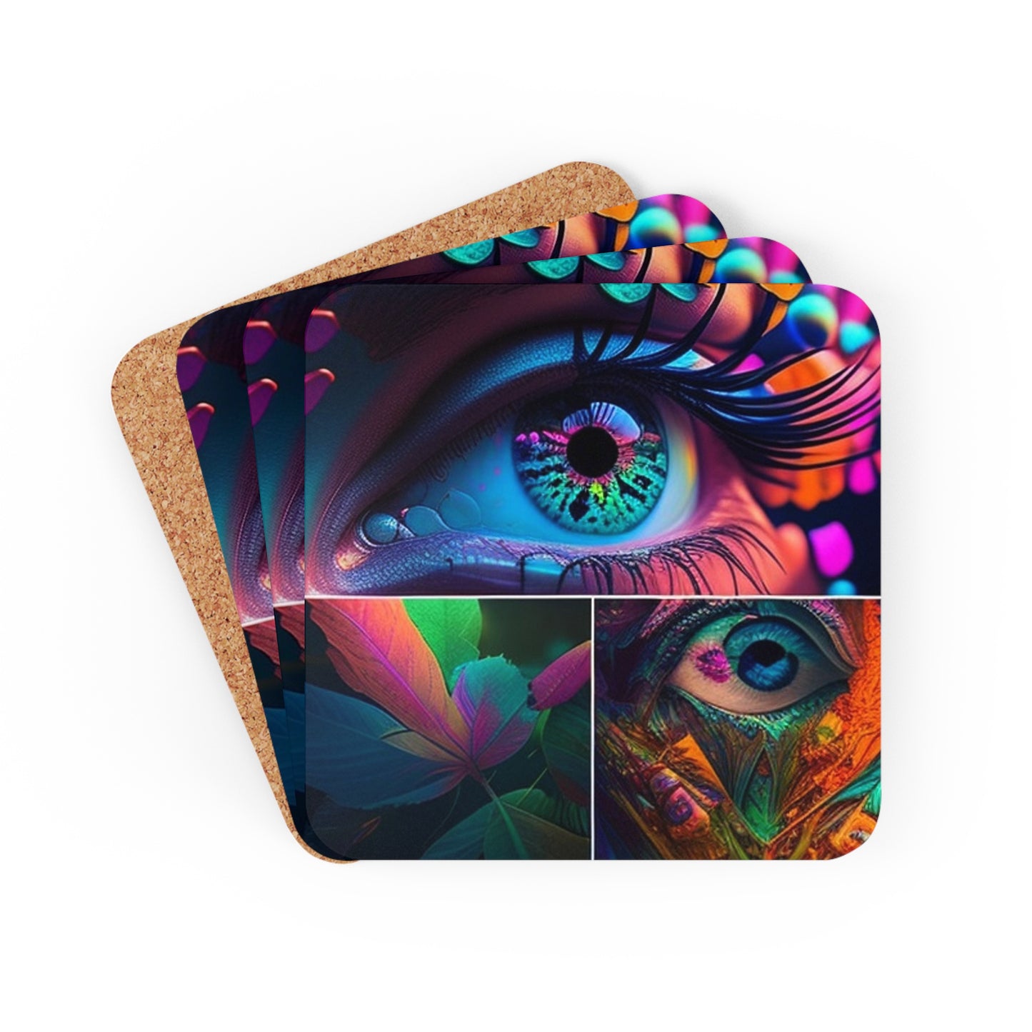Corkwood Coaster Set Neon Florescent Glow 3