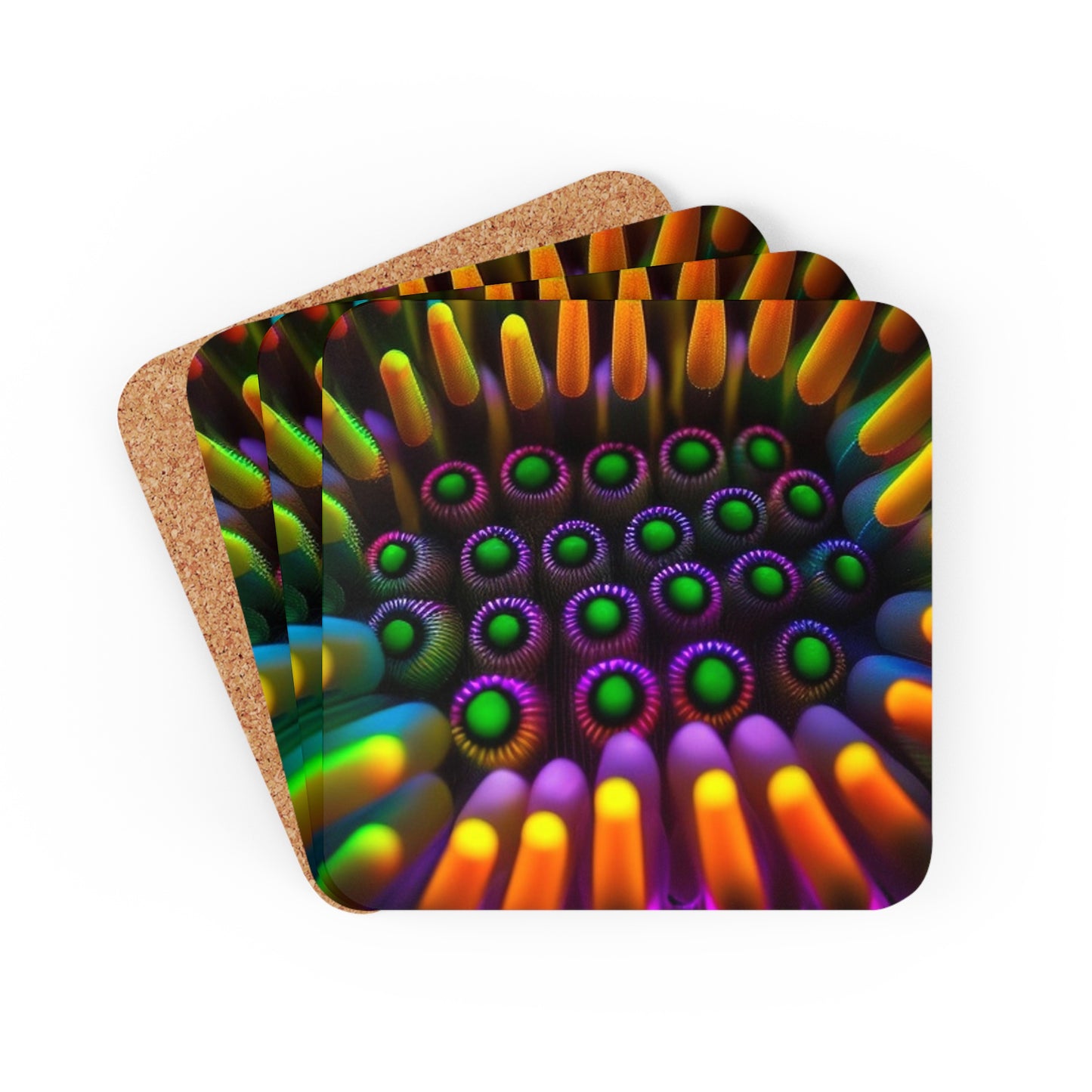Corkwood Coaster Set Macro Cactus neon square 4