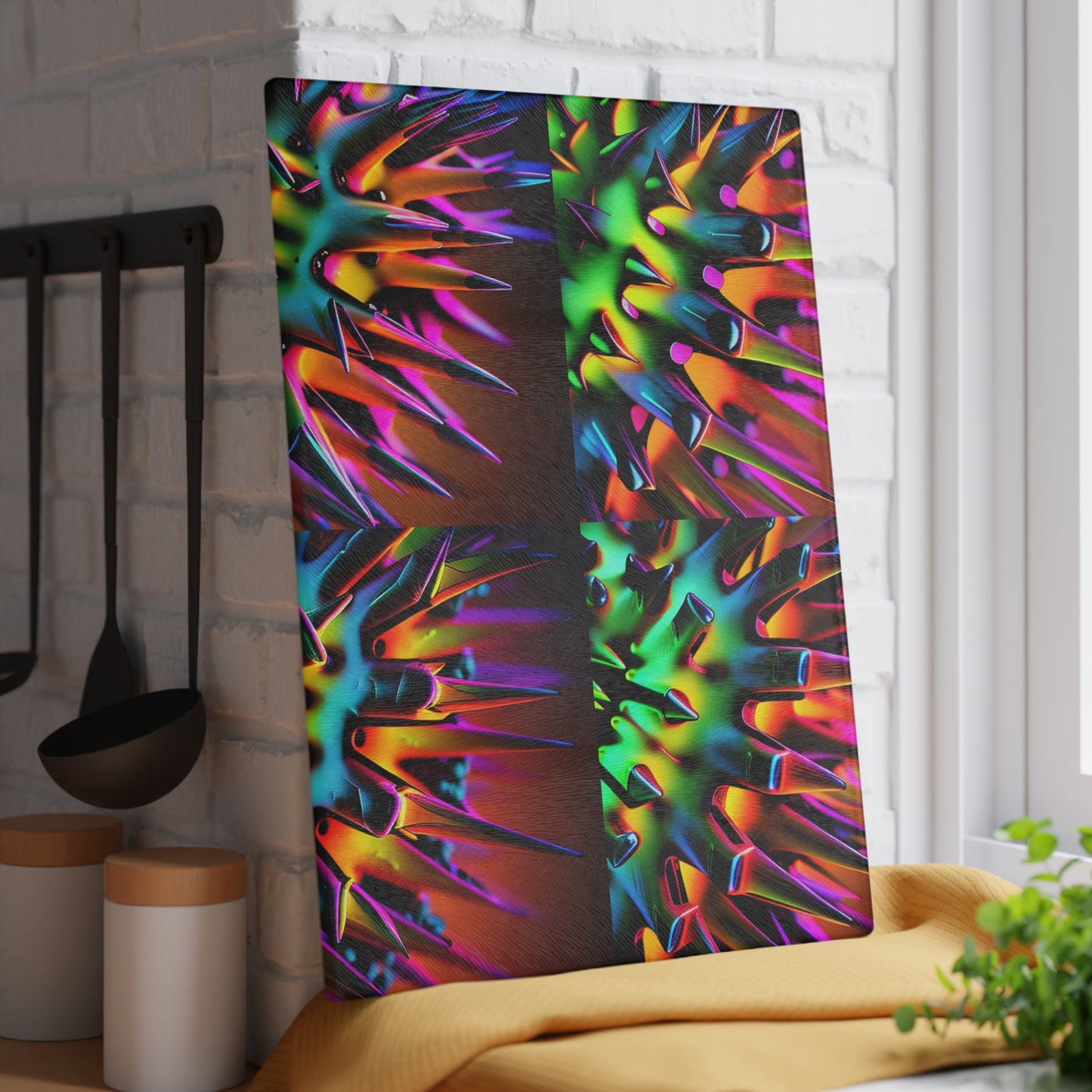 Glass Cutting Board Macro Neon Spike