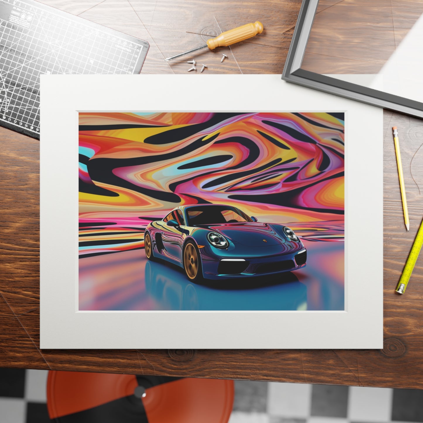 Fine Art Prints (Passepartout Paper Frame) Porsche Water Fusion 2