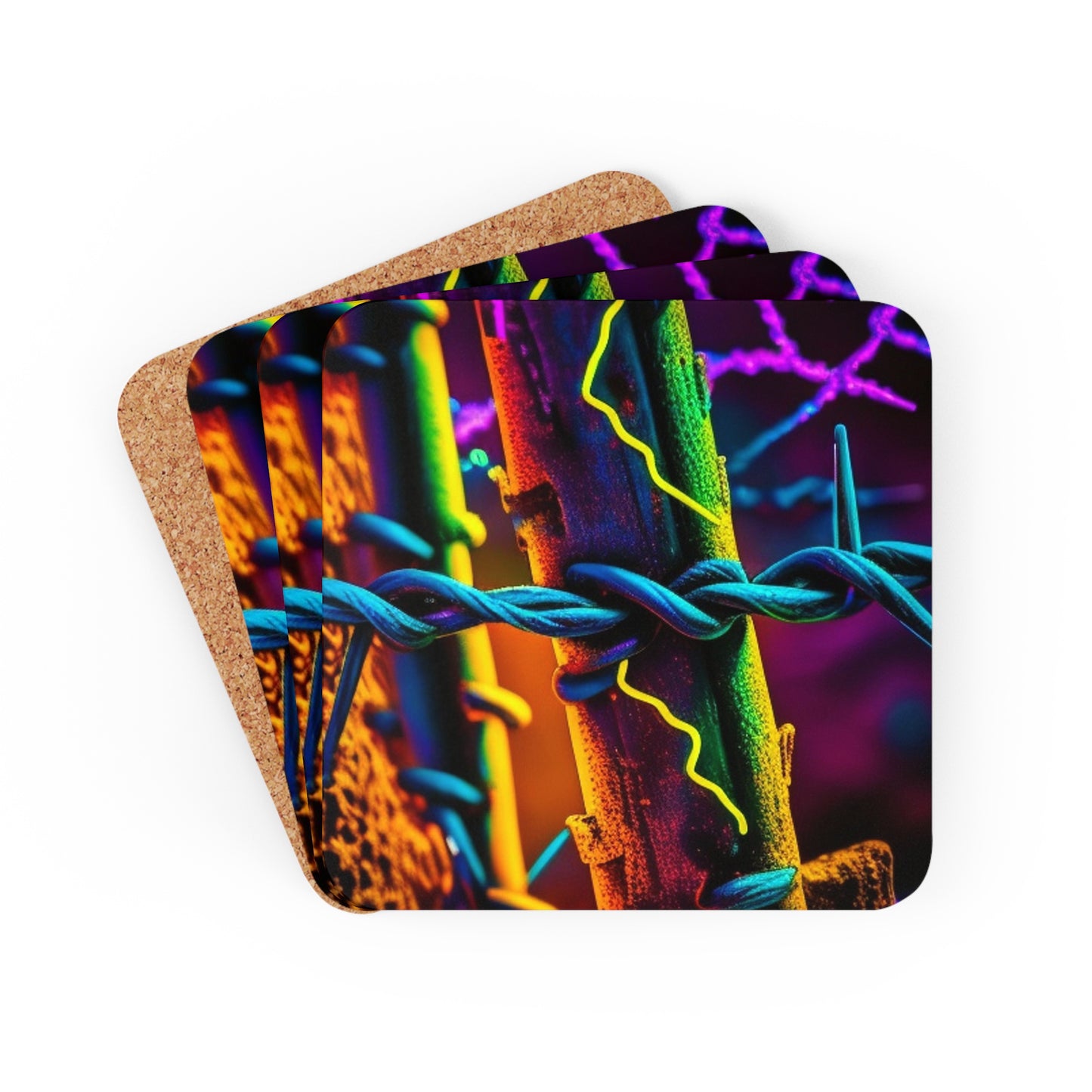 Corkwood Coaster Set Macro Neon Barb 2