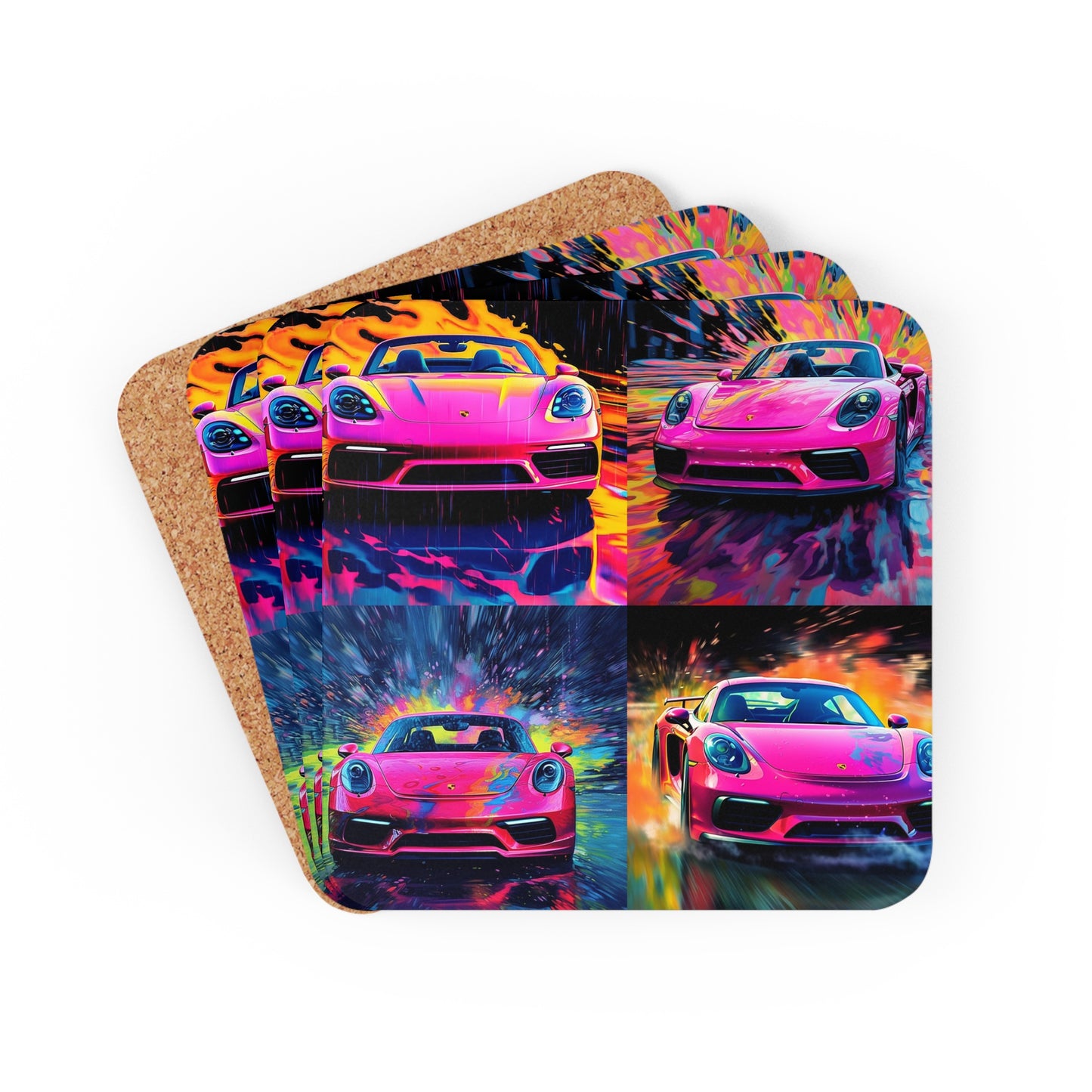 Corkwood Coaster Set Pink Porsche water fusion 5