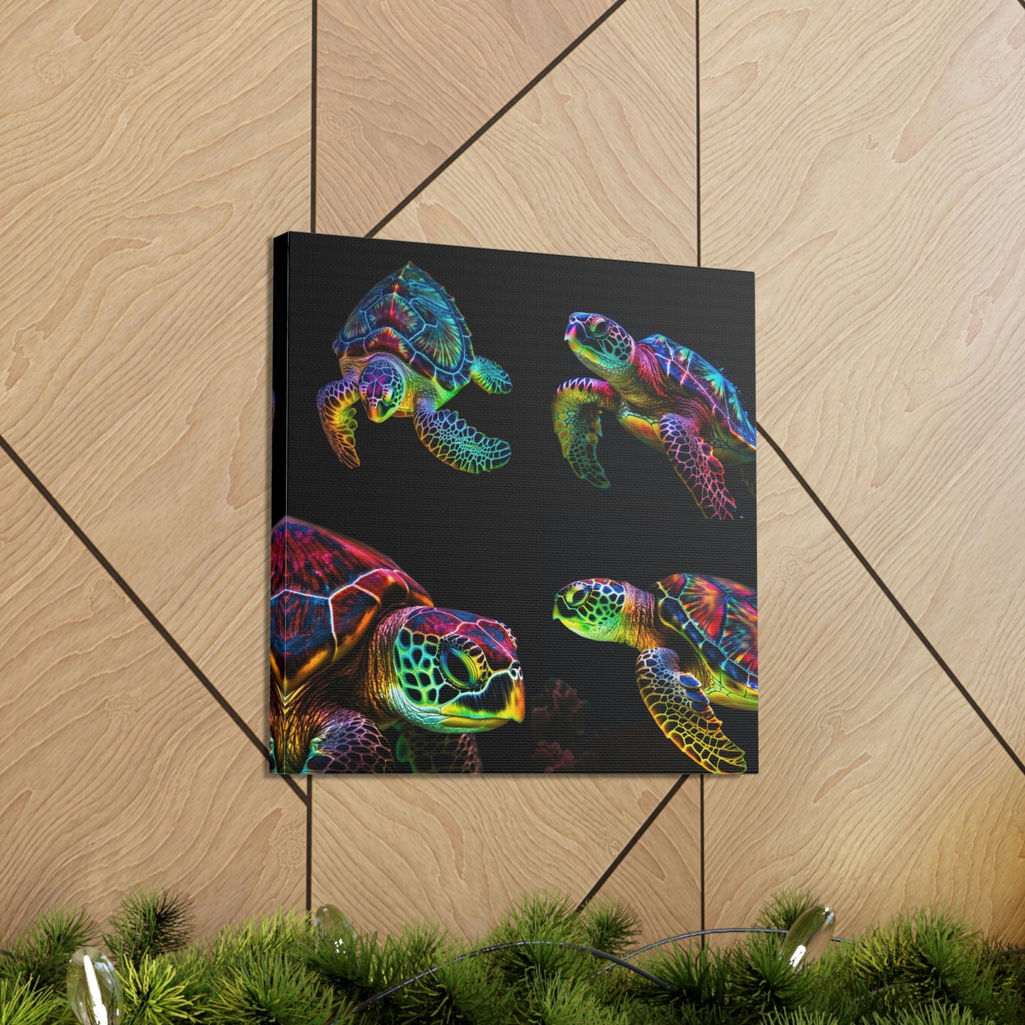 Canvas Gallery Wraps Neon Sea Turtle 4 Pack