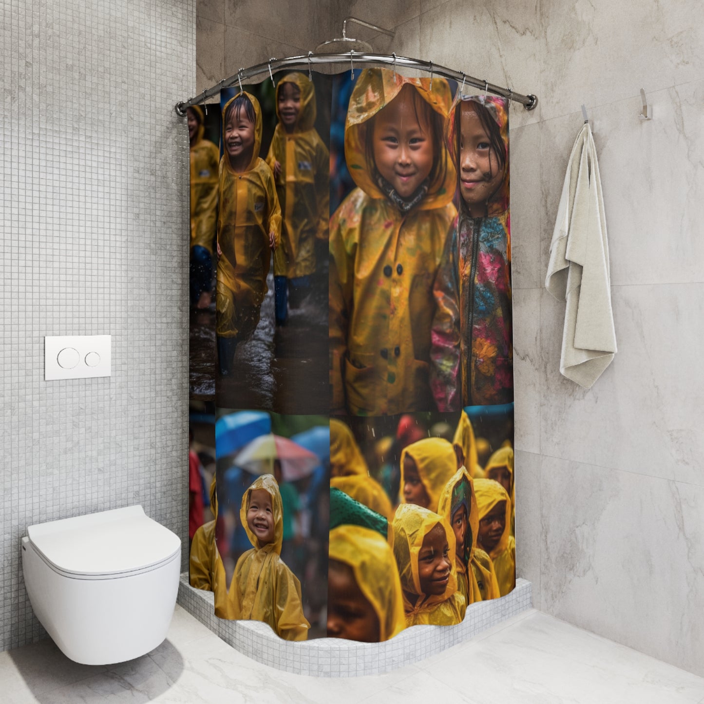 Polyester Shower Curtain Yellow Raincoat kids 4 pack
