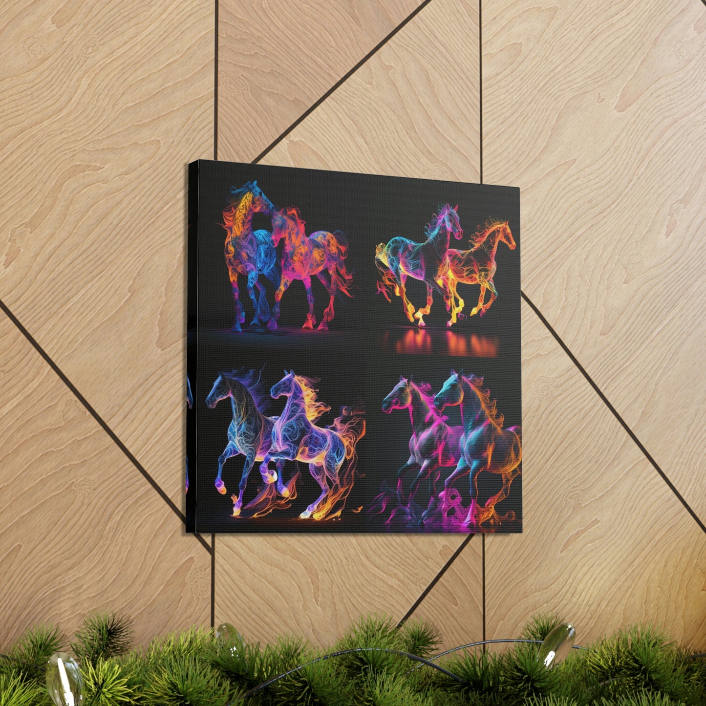 Canvas Gallery Wraps Two Neon Horses 4 Pack