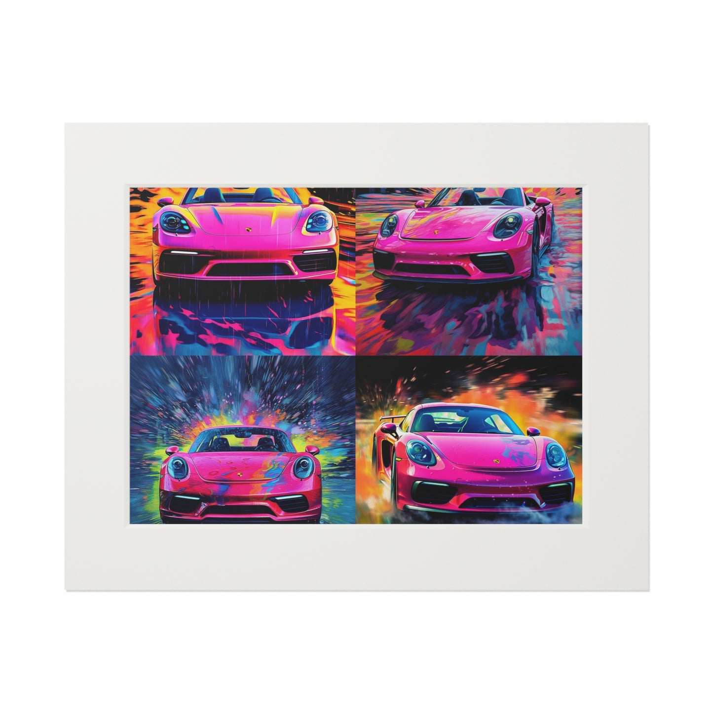 Fine Art Prints (Passepartout Paper Frame) Pink Porsche water fusion 5
