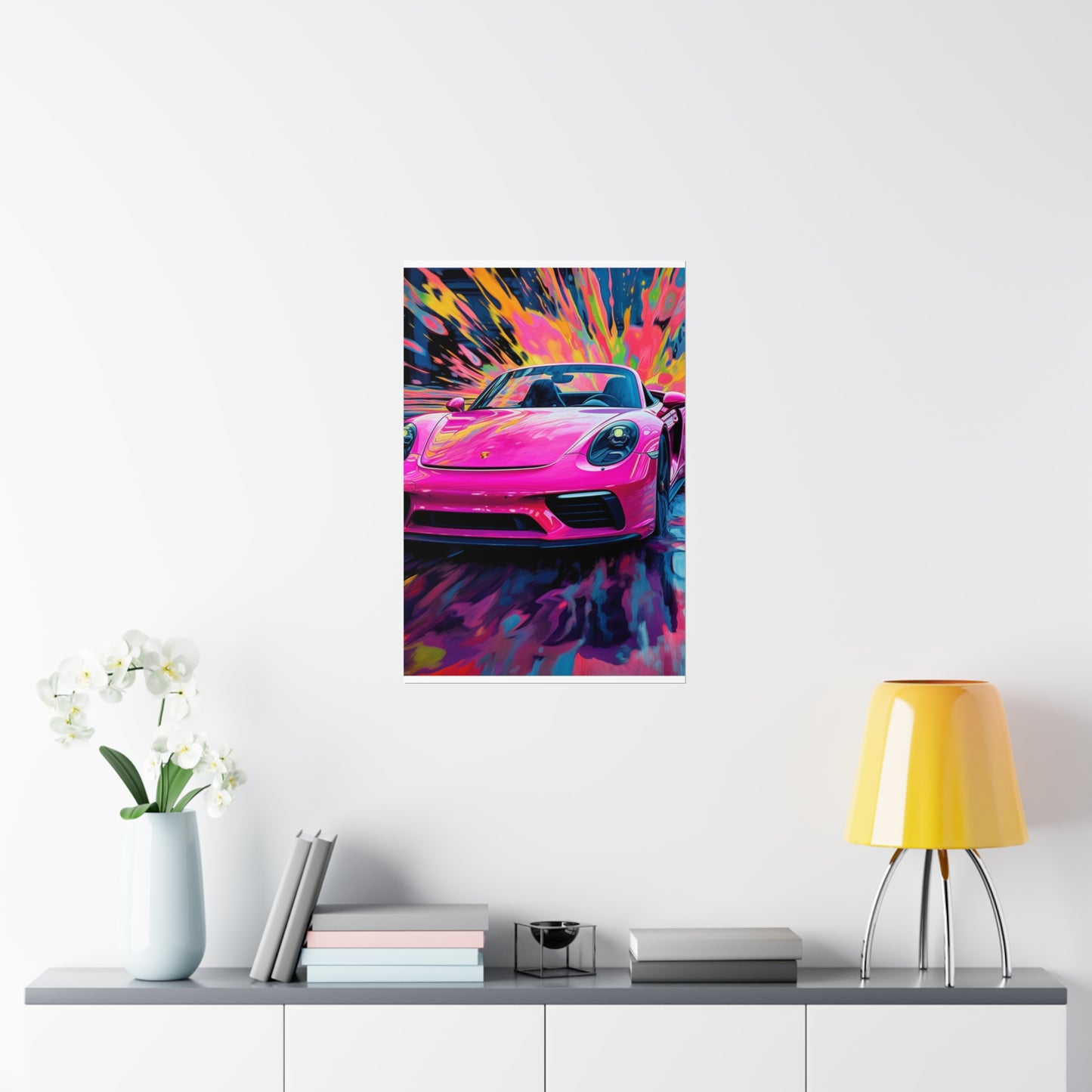 Premium Matte Vertical Posters Pink Porsche water fusion 2