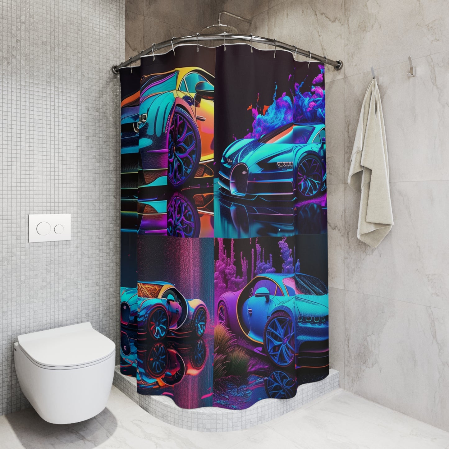 Polyester Shower Curtain hyper Bugatti neon Chiron 4 pack