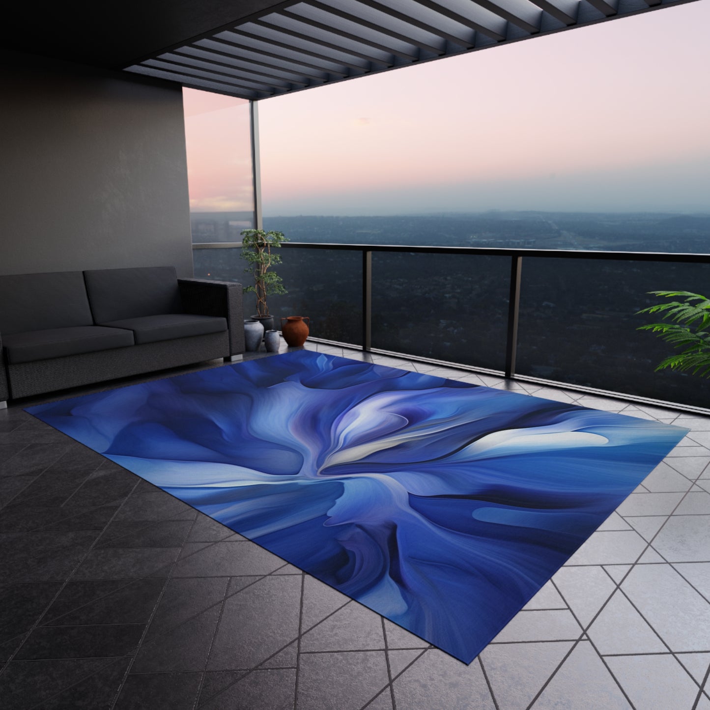 Outdoor Rug Abstract Blue Tulip 3