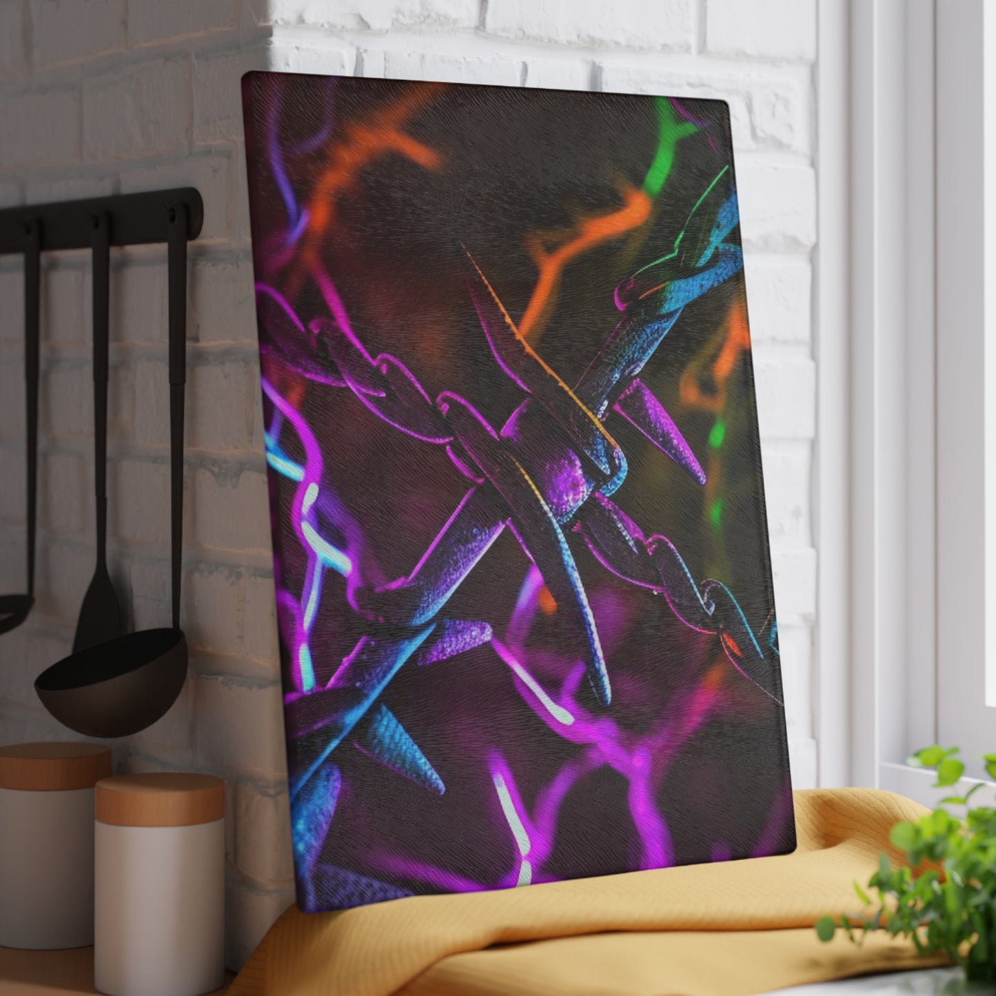 Glass Cutting Board Macro Neon Barb 4