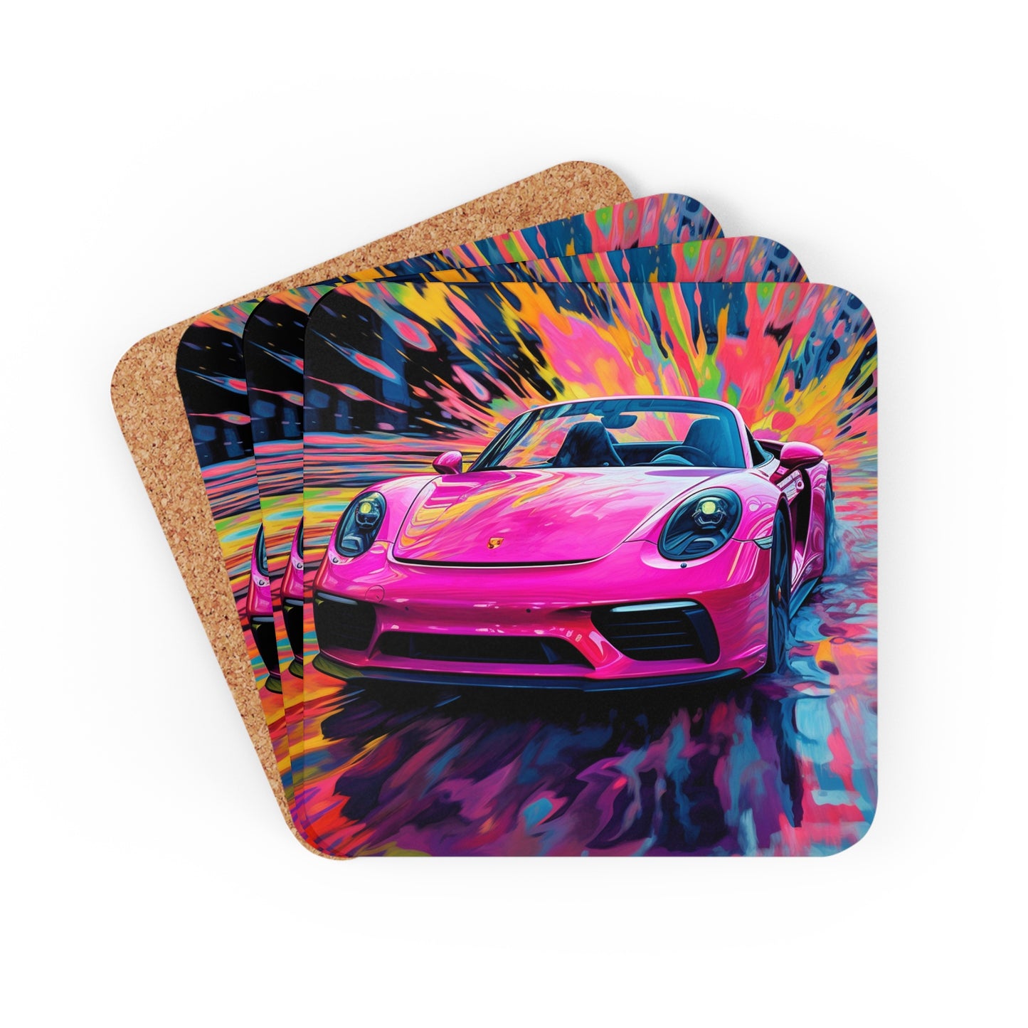 Corkwood Coaster Set Pink Porsche water fusion 2