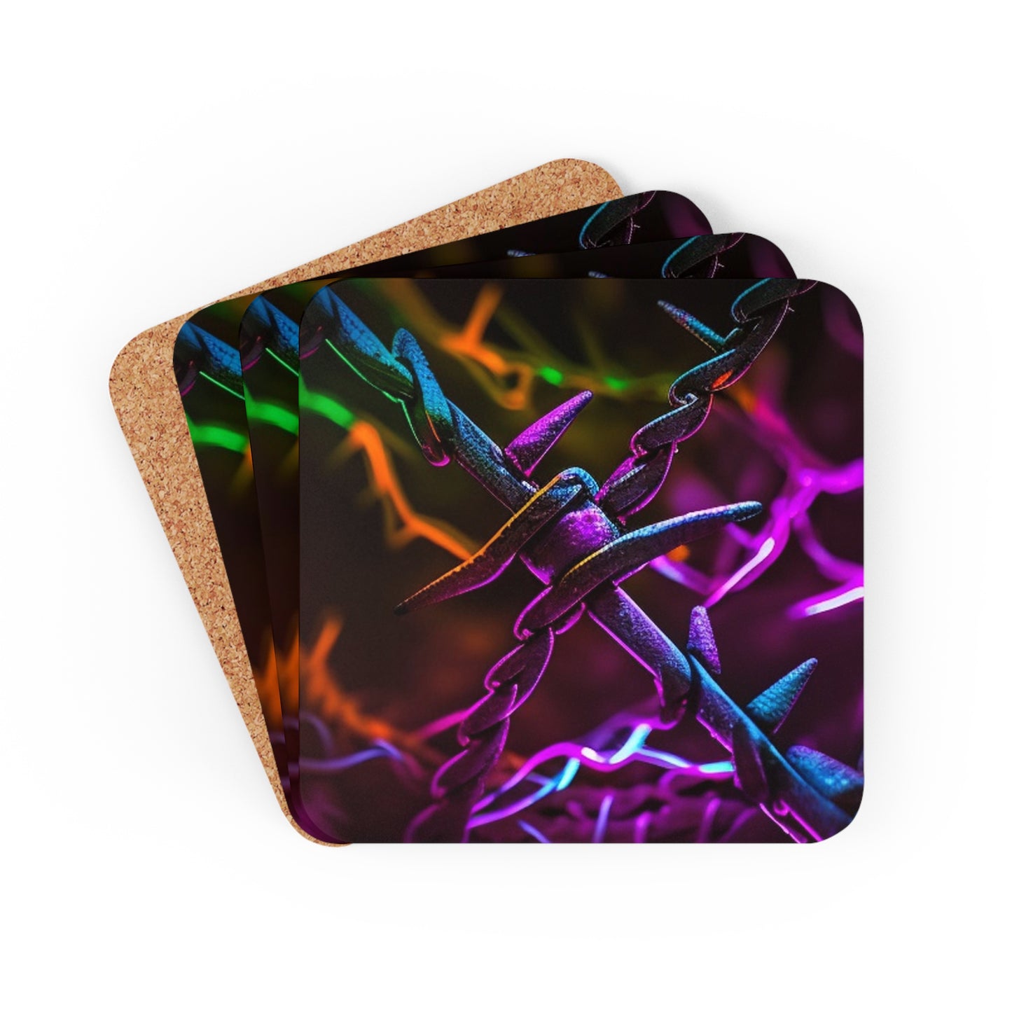 Corkwood Coaster Set Macro Neon Barb 4
