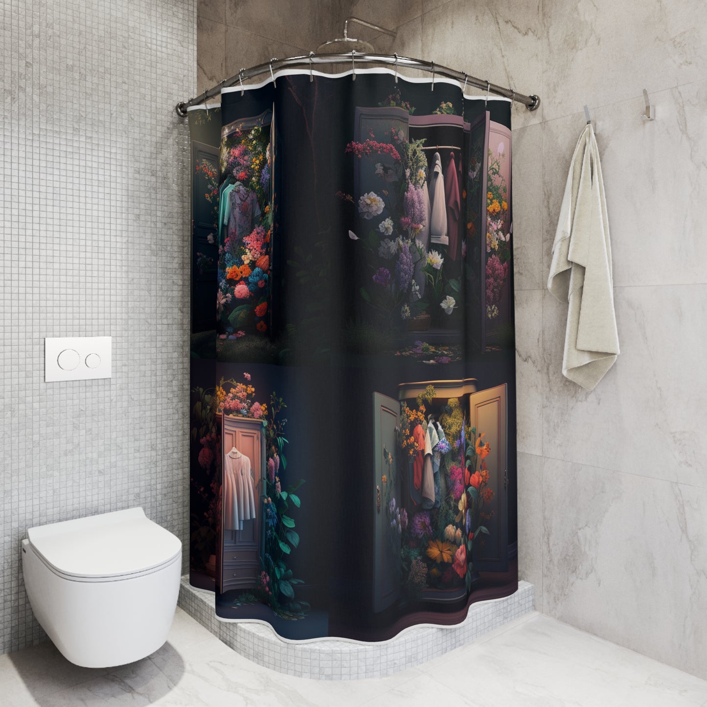 Polyester Shower Curtain A Wardrobe Surrounded by Flowers 5