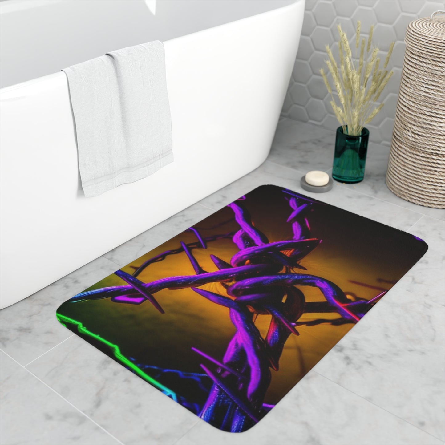 Memory Foam Bath Mat Macro Neon Barb 4