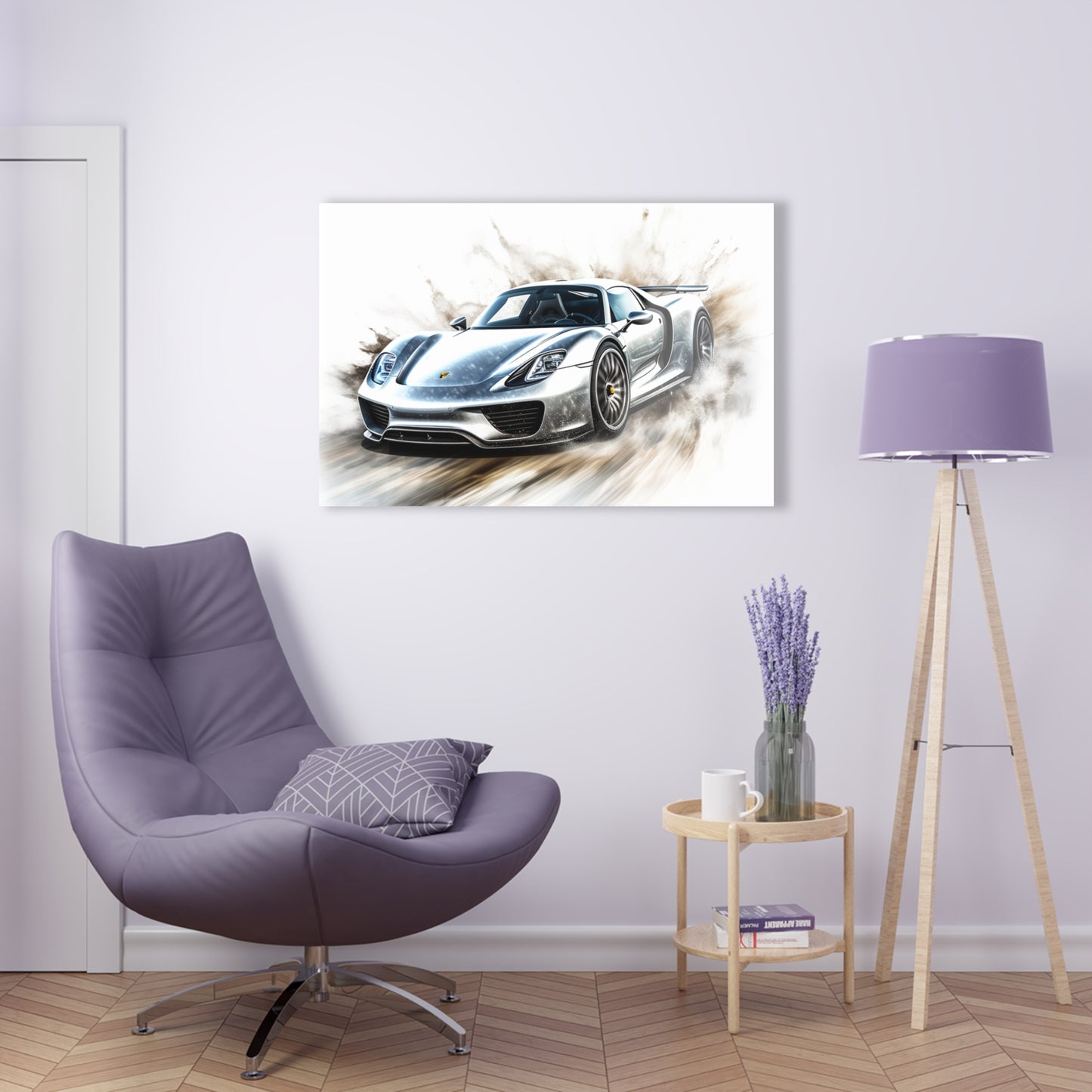 Acrylic Prints 918 Spyder white background driving fast with water splashing 2