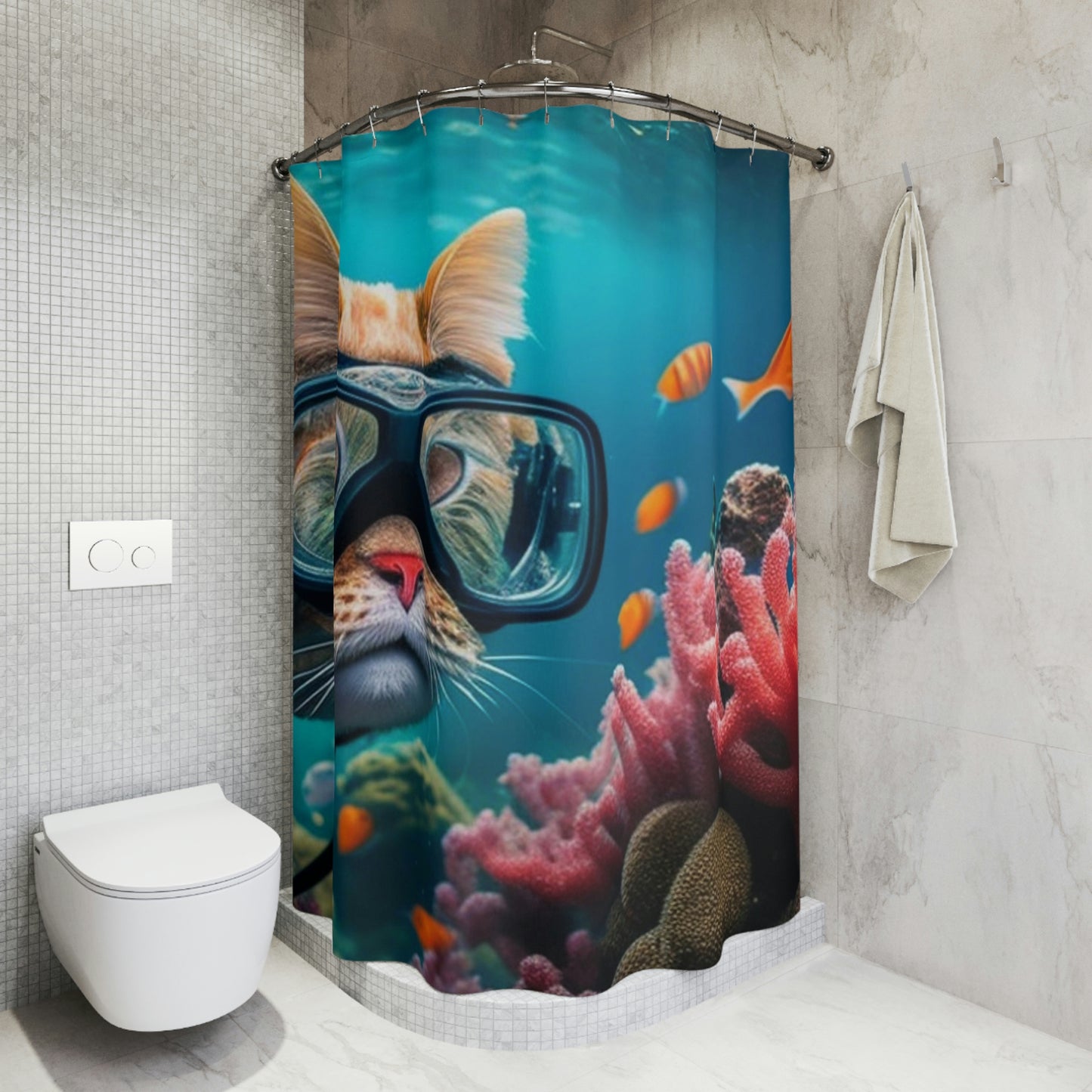 Polyester Shower Curtain scuba cat 4
