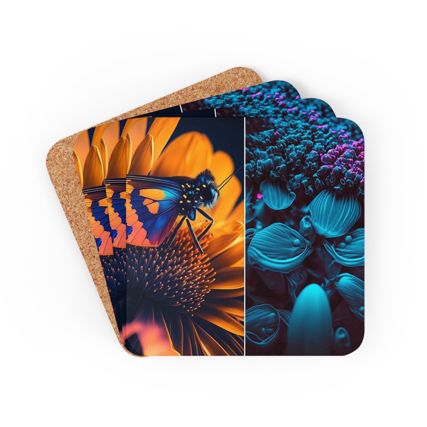 Corkwood Coaster Set Macro Reef Florescent 1