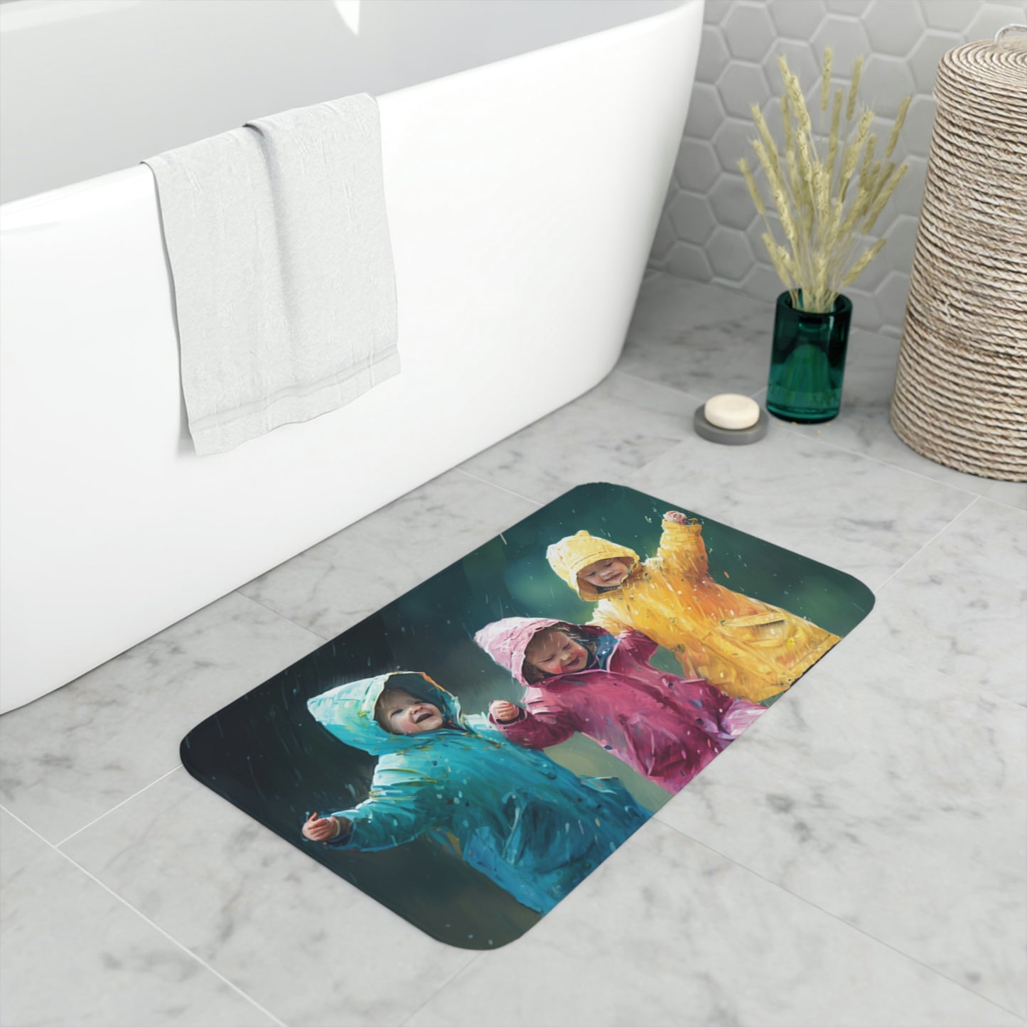 Memory Foam Bath Mat kids dancing rain 4