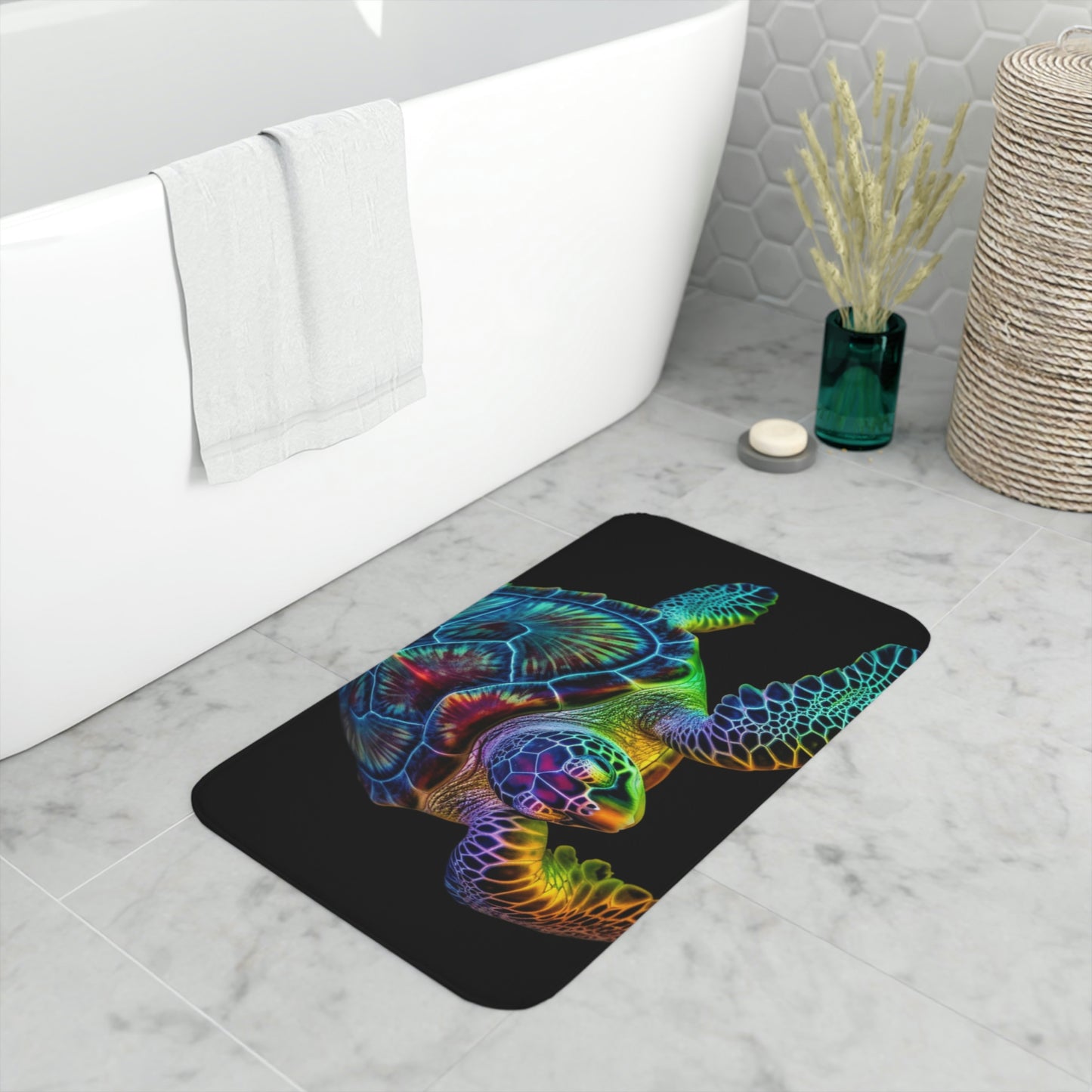 Memory Foam Bath Mat neon sea turtle 1