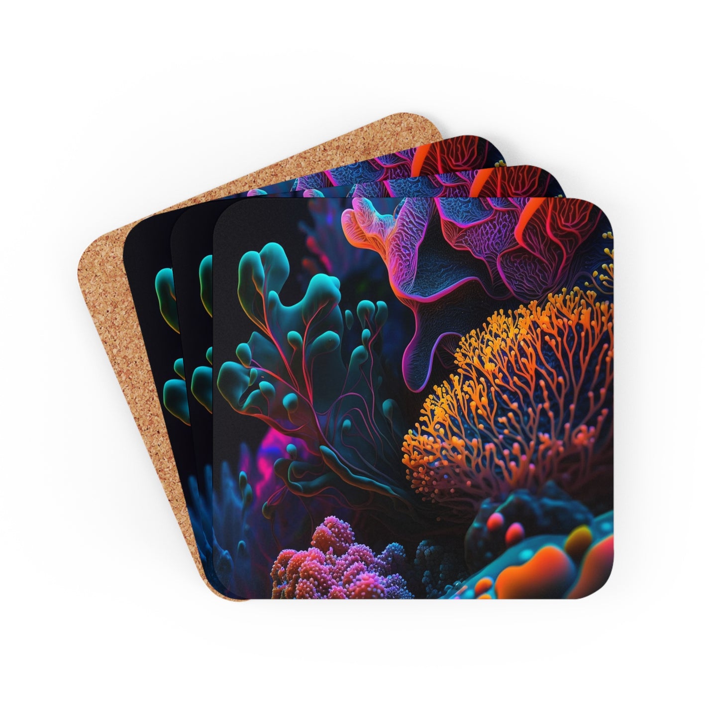 Corkwood Coaster Set Ocean Life Macro 2