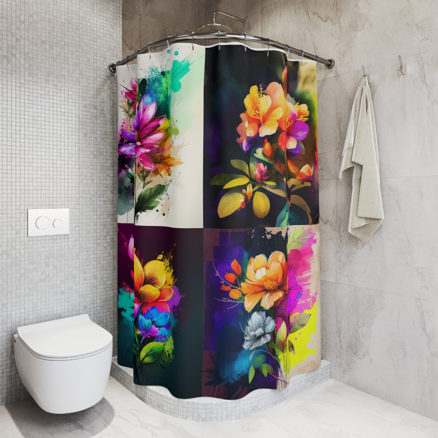 Polyester Shower Curtain bright spring flowers 4 pack